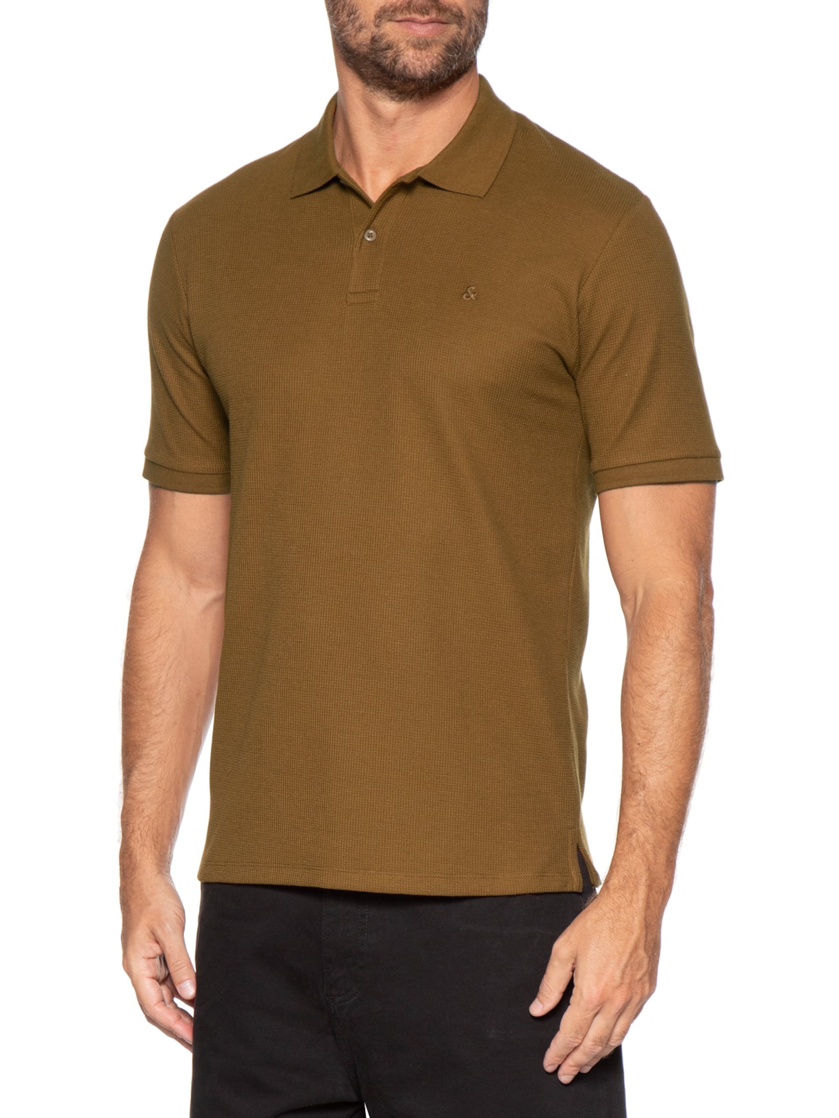 Polo Masculina Austin Com Friso Marrom Jack & Jones