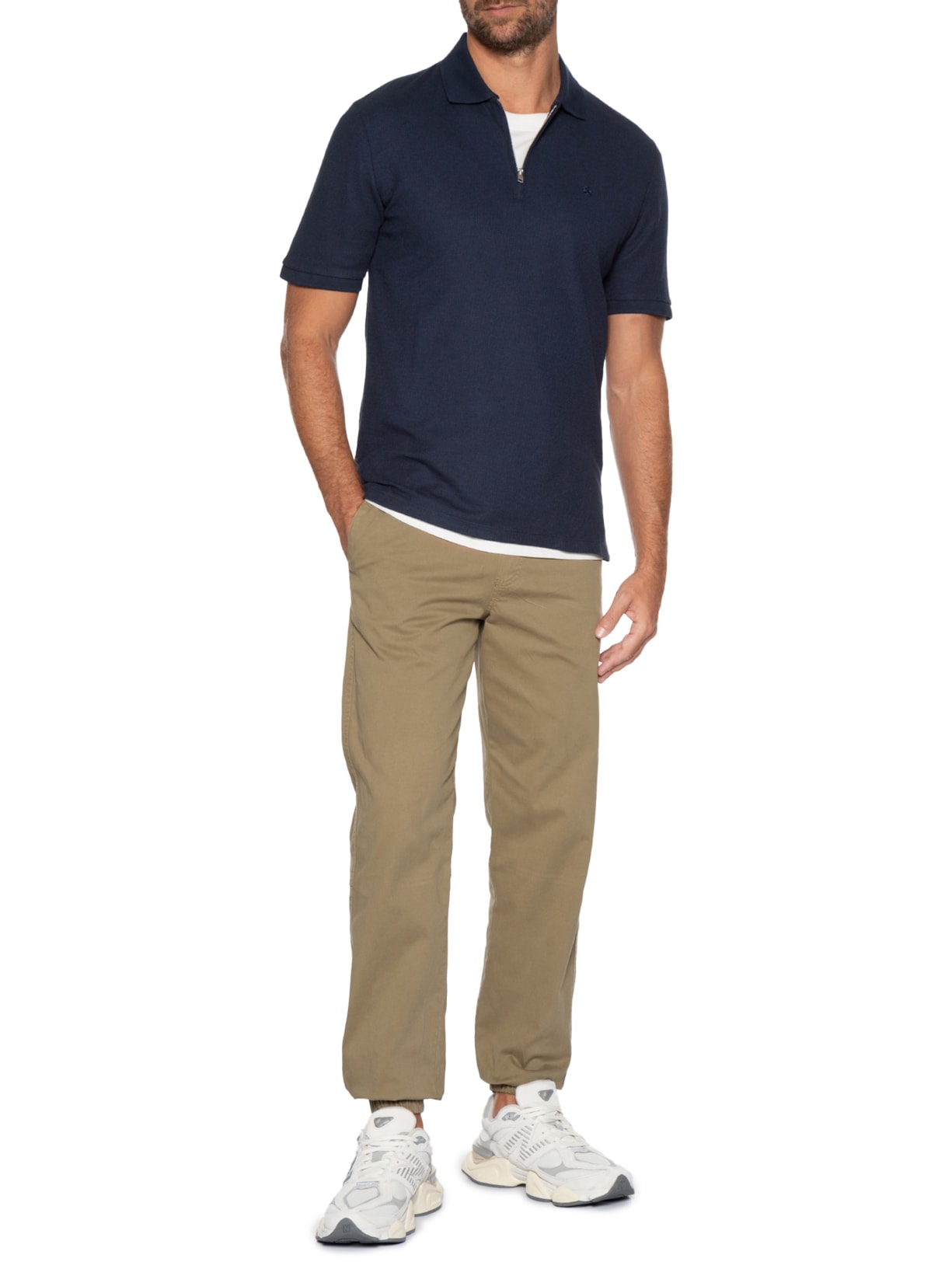 Polo Masculina Austin Half Zip Azul Jack & Jones