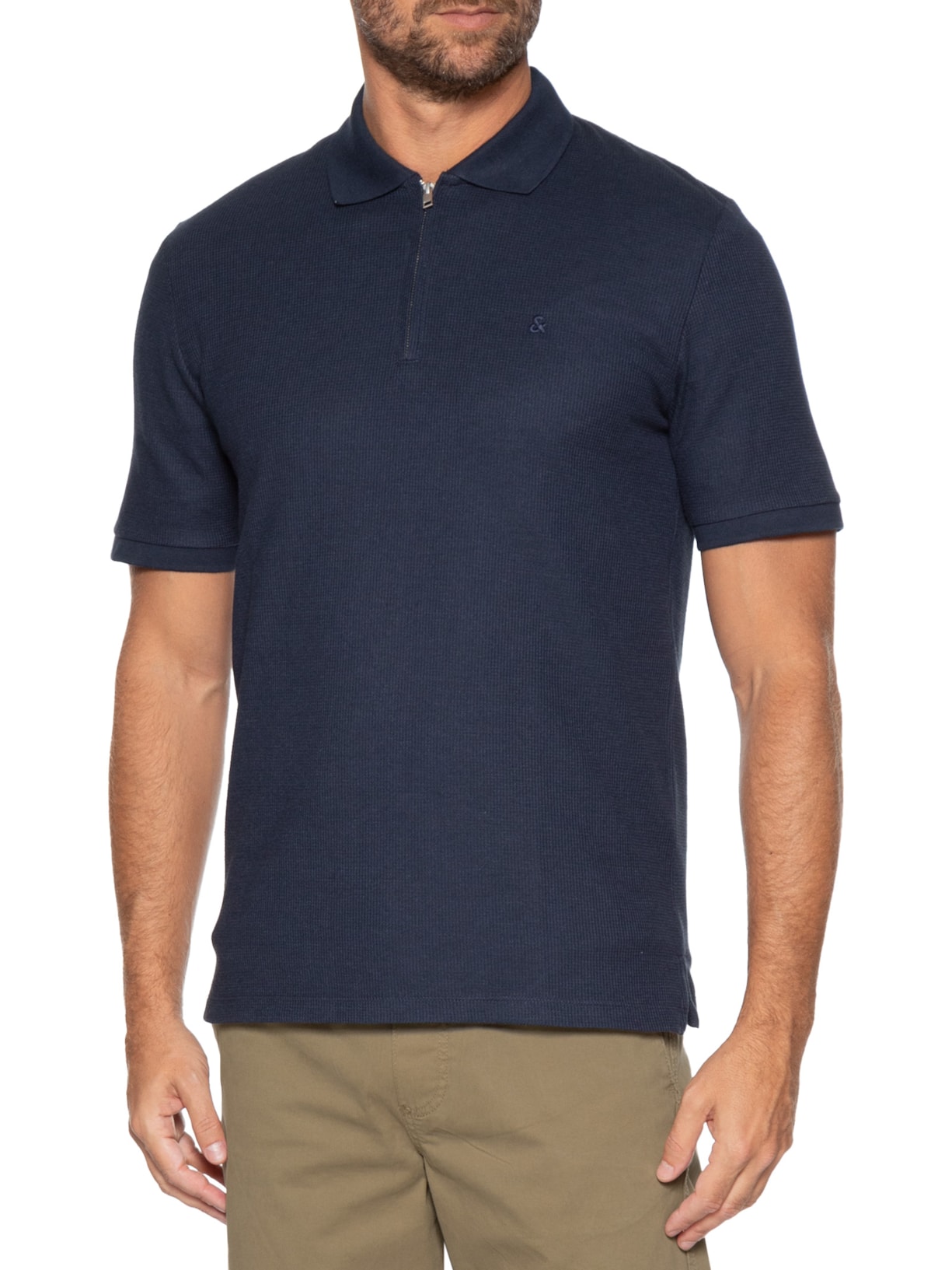 Polo Masculina Austin Half Zip Azul Jack & Jones