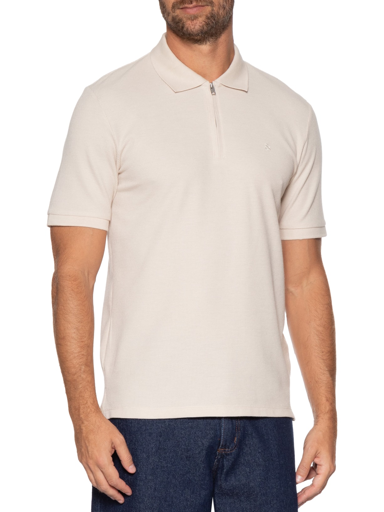 Polo Masculina Austin Half Zip Bege Jack & Jones