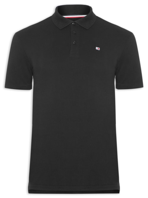 Polo Masculina Bandeira Bordada Original Fit Em Piquet De Algodão - Preto