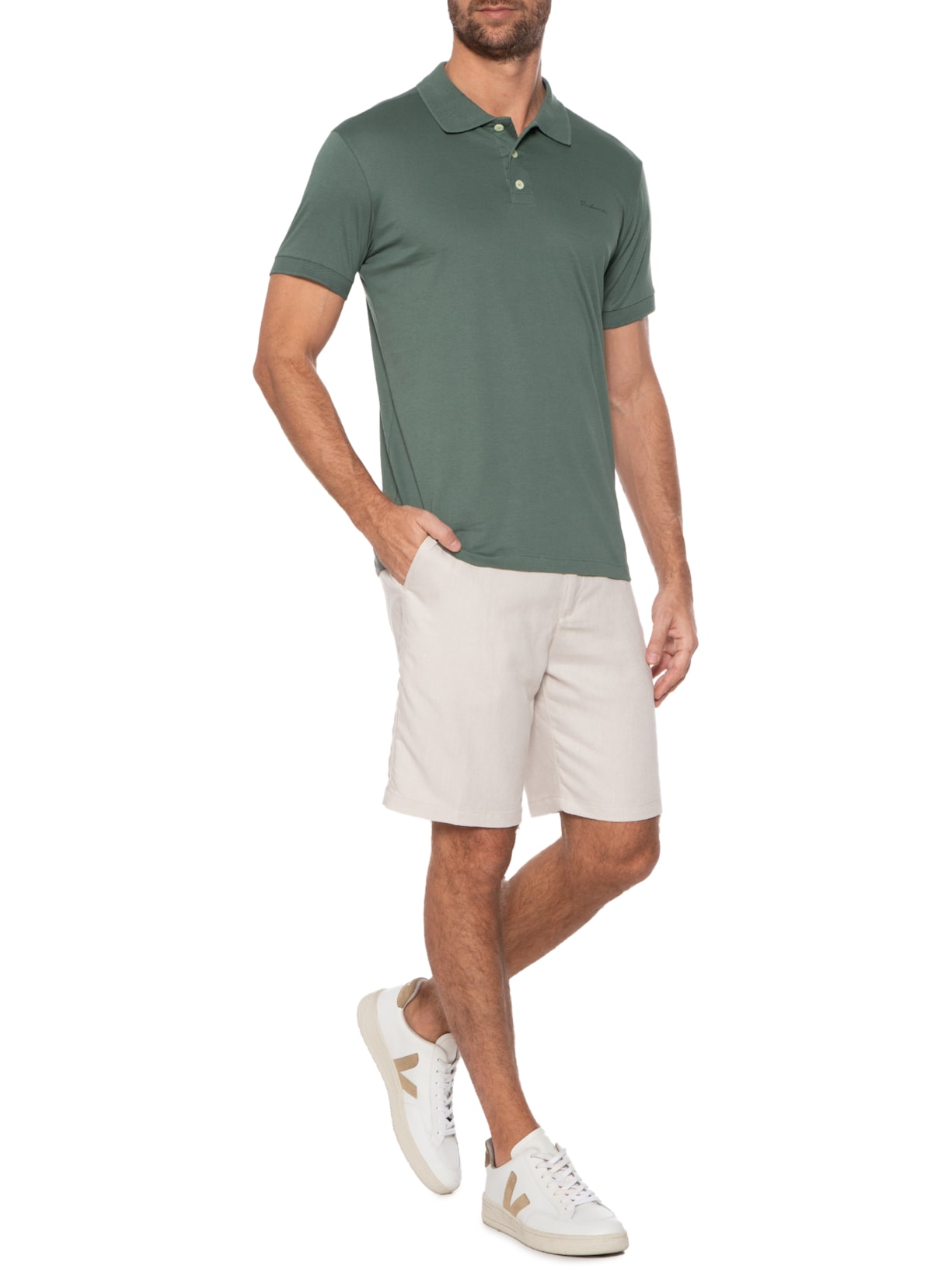 Polo Masculina Basic Grid Pima Verde Richards