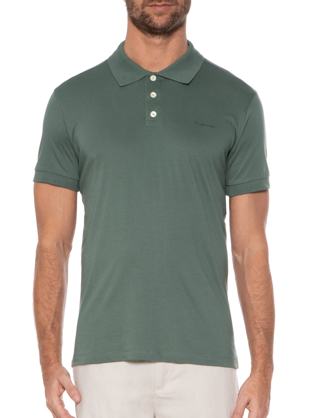 Polo Masculina Basic Grid Pima Verde Richards