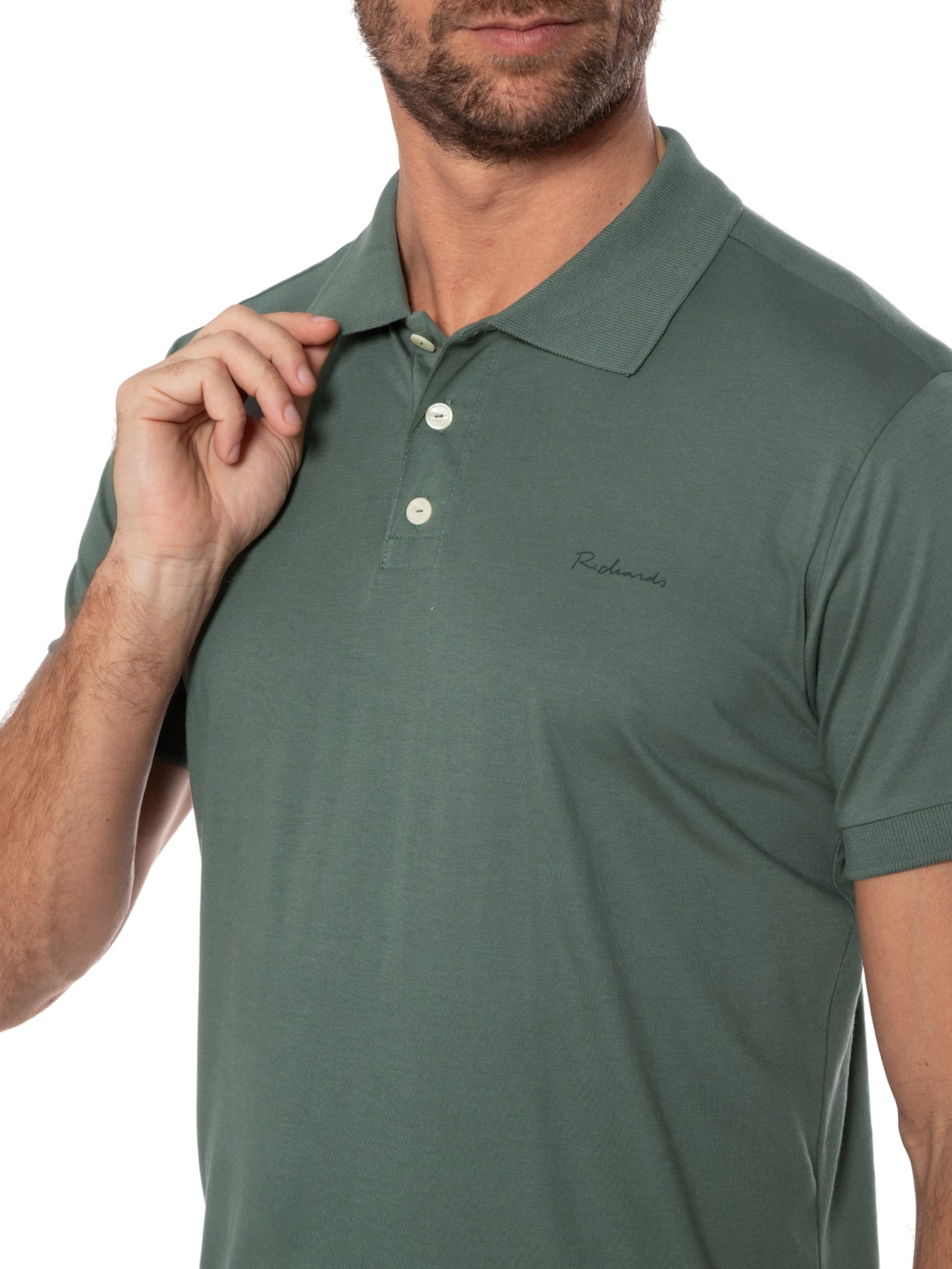 Polo Masculina Basic Grid Pima Verde Richards