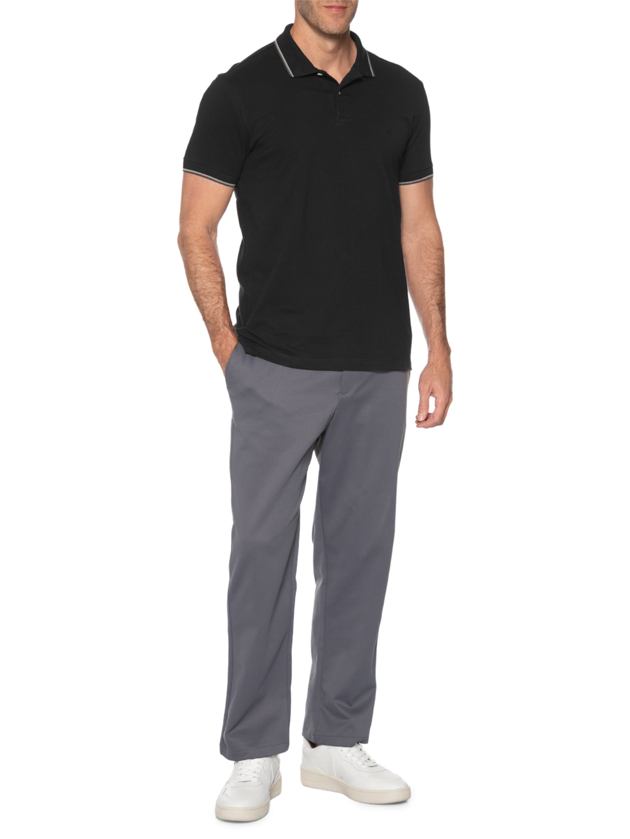 Polo Masculina Básica 4 Frisos Em Algodão Preto Aramis