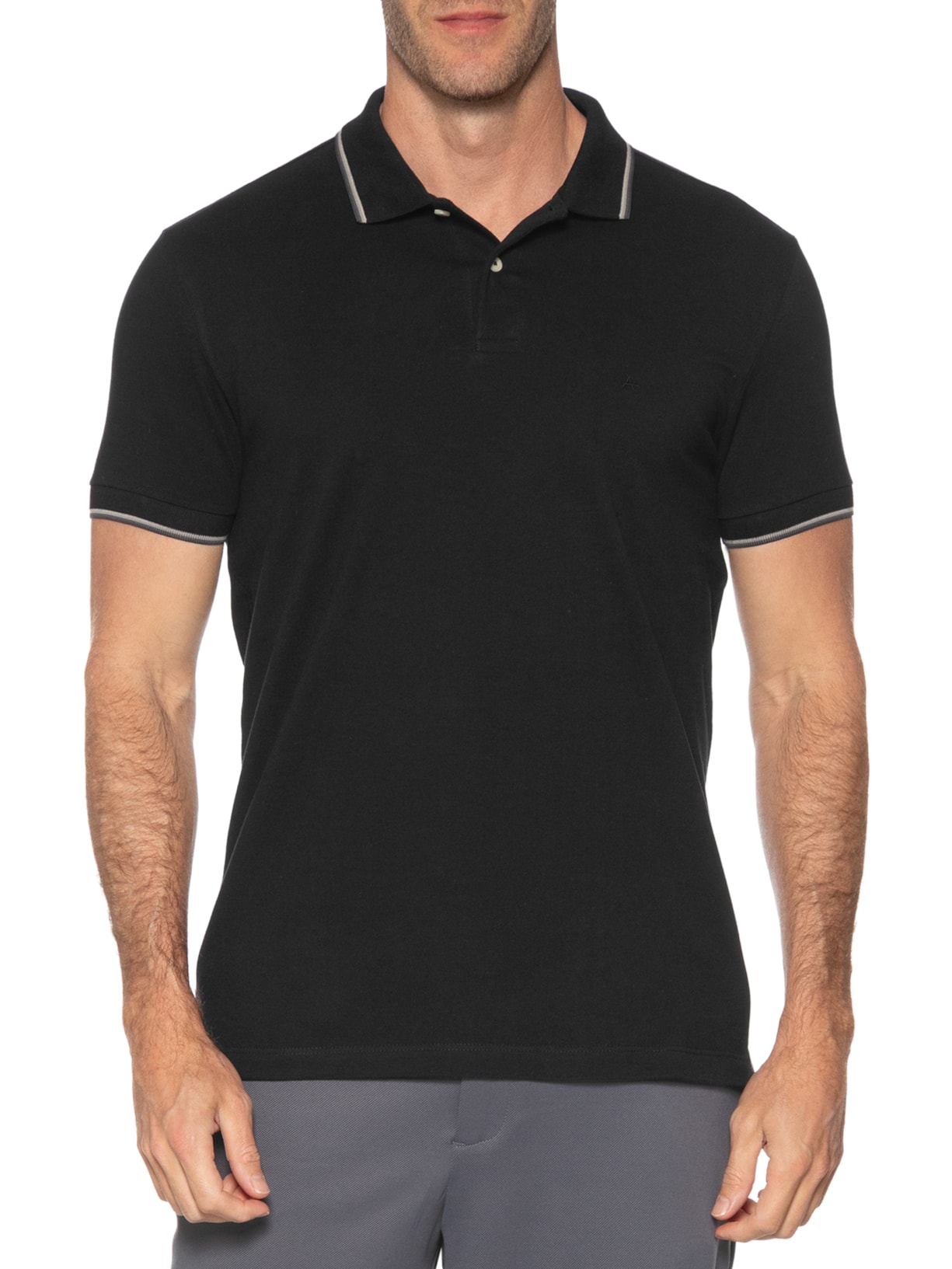 Polo Masculina Básica 4 Frisos Em Algodão Preto Aramis