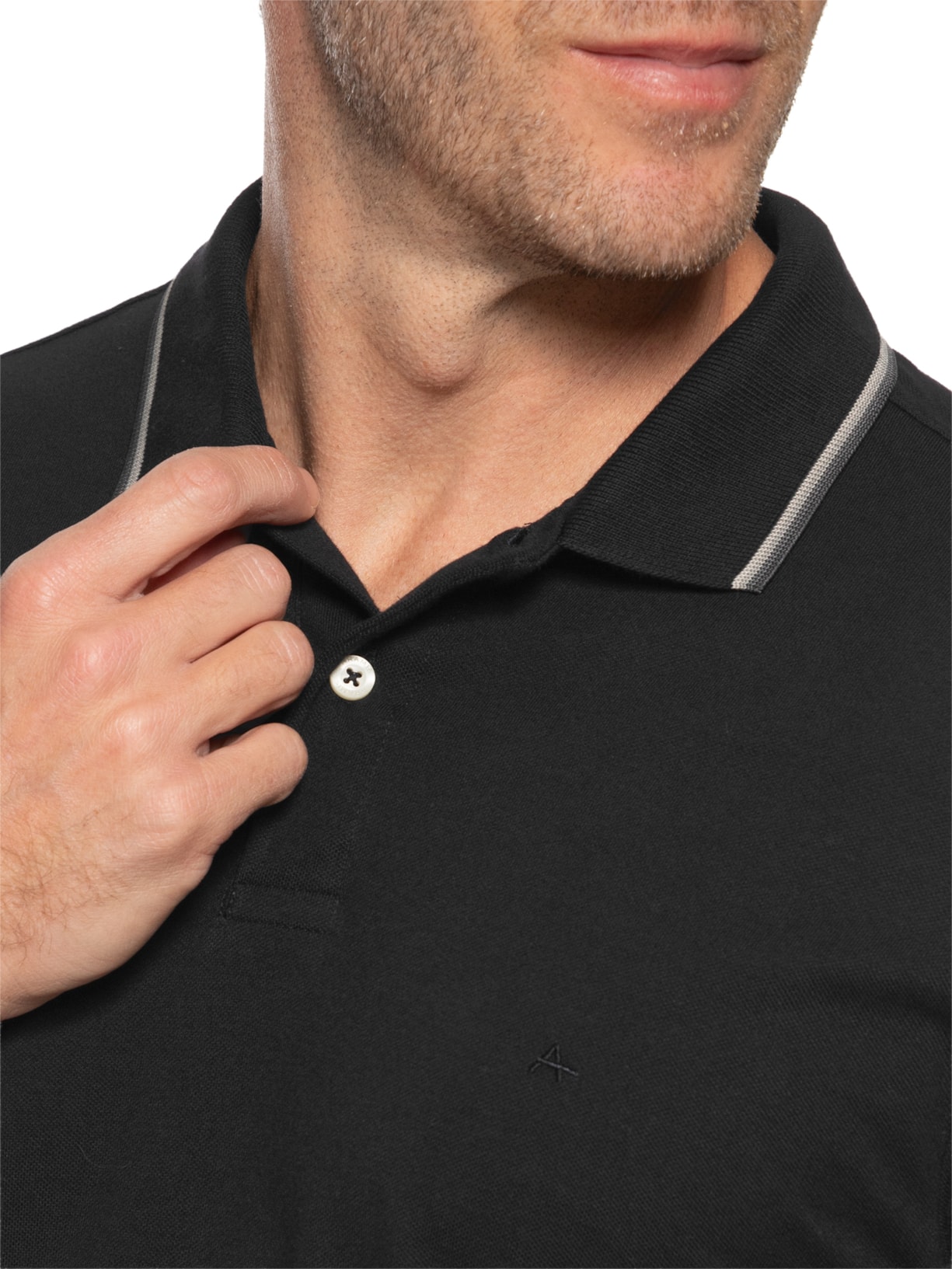 Polo Masculina Básica 4 Frisos Em Algodão Preto Aramis