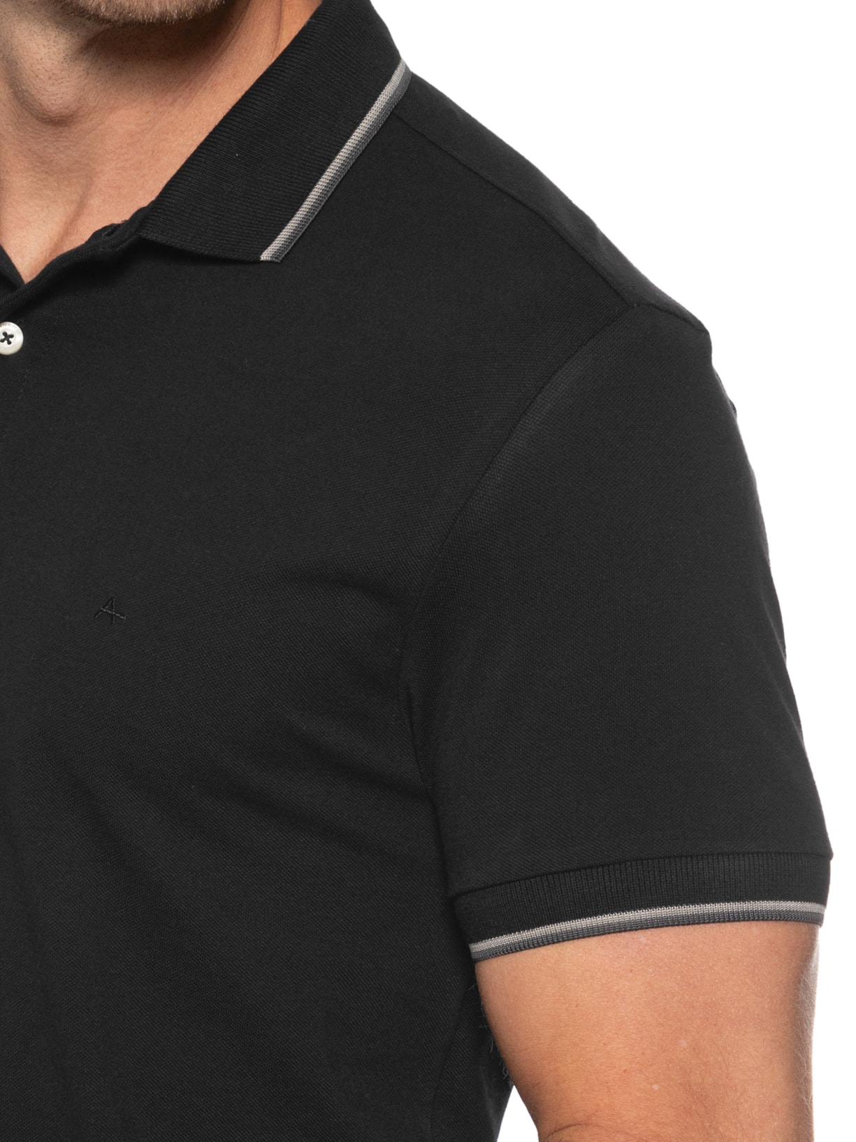 Polo Masculina Básica 4 Frisos Em Algodão Preto Aramis