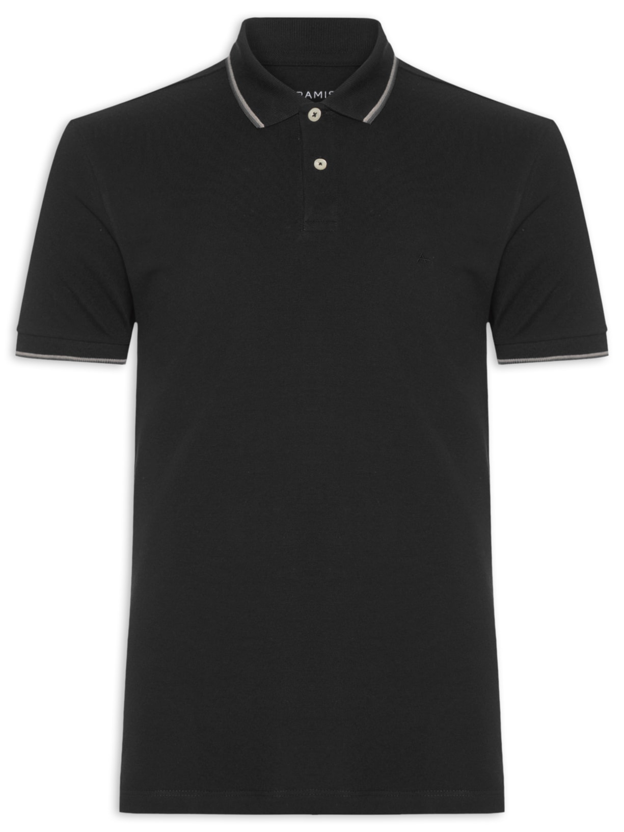 Polo Masculina Básica 4 Frisos Em Algodão - Preto