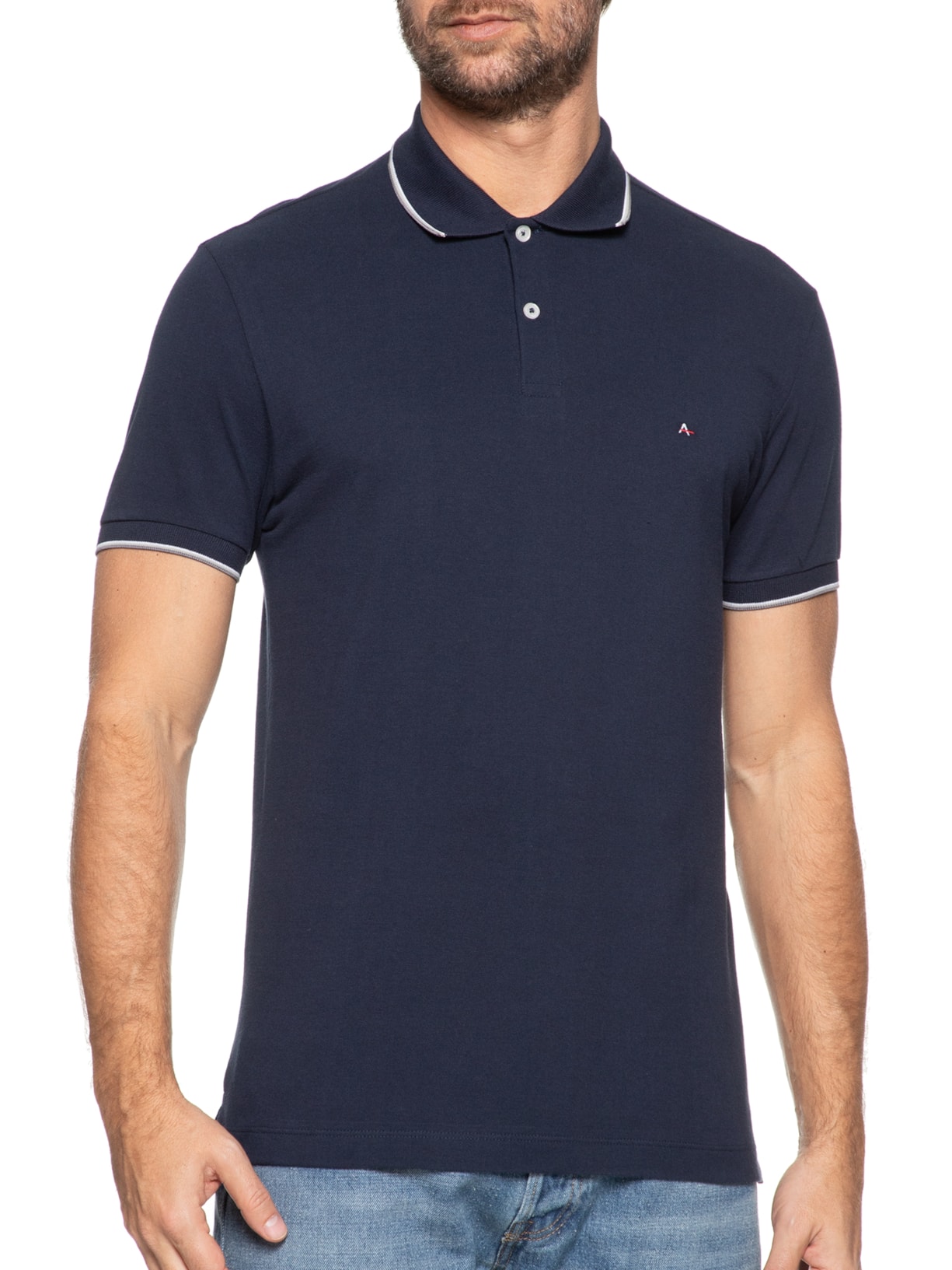 Polo Masculina Básica 4 Frisos (PA) Azul Aramis