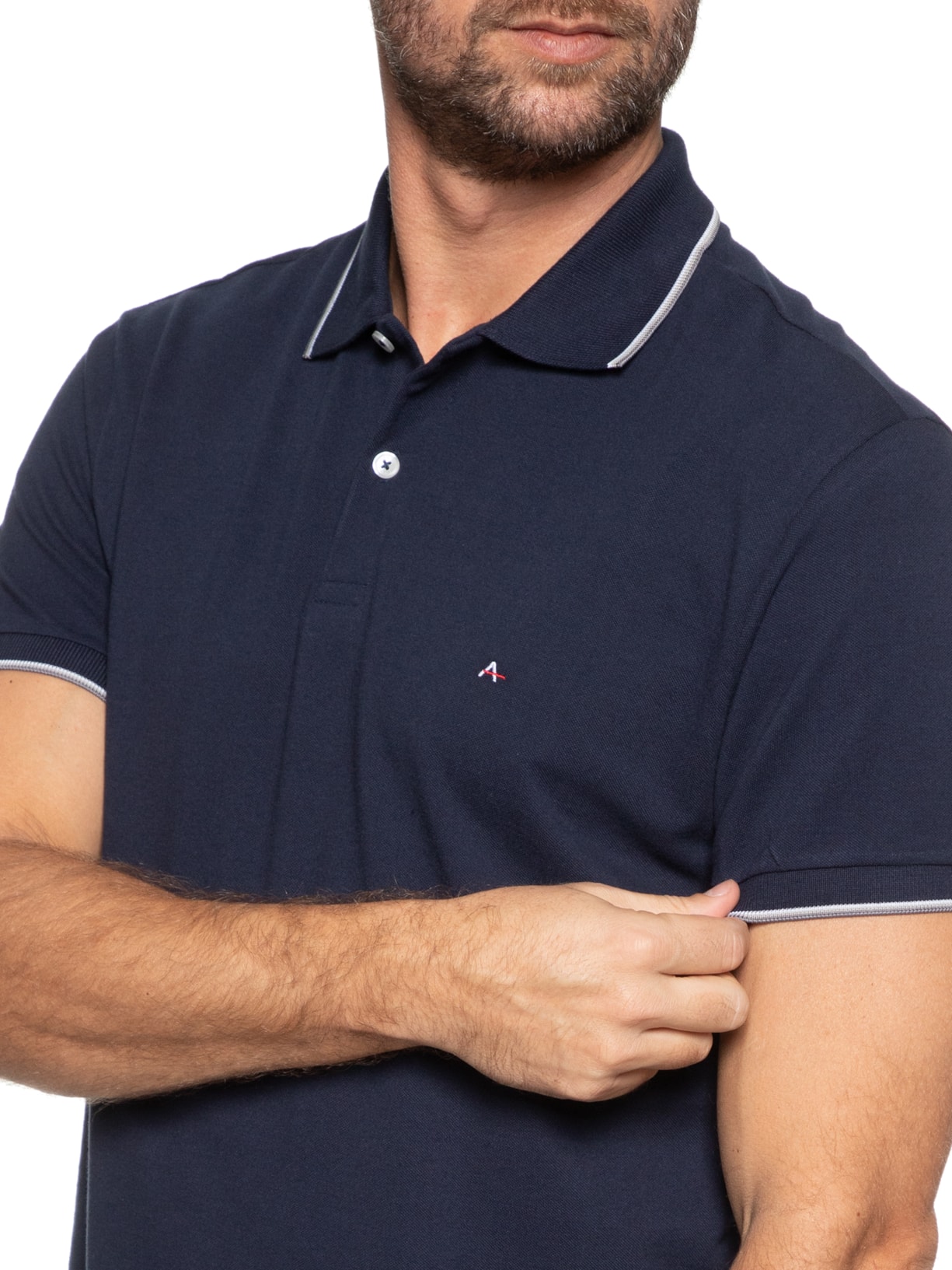 Polo Masculina Básica 4 Frisos (PA) Azul Aramis