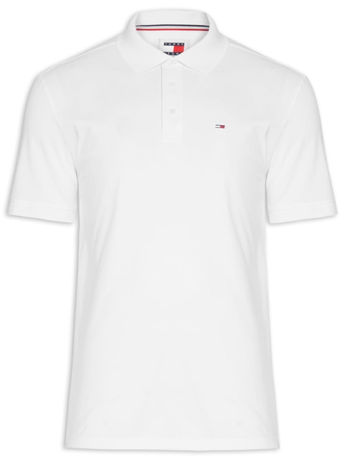 Polo Masculina Básica Bandeira Bordada Original Fit Em Piquet De Algodão - Branco