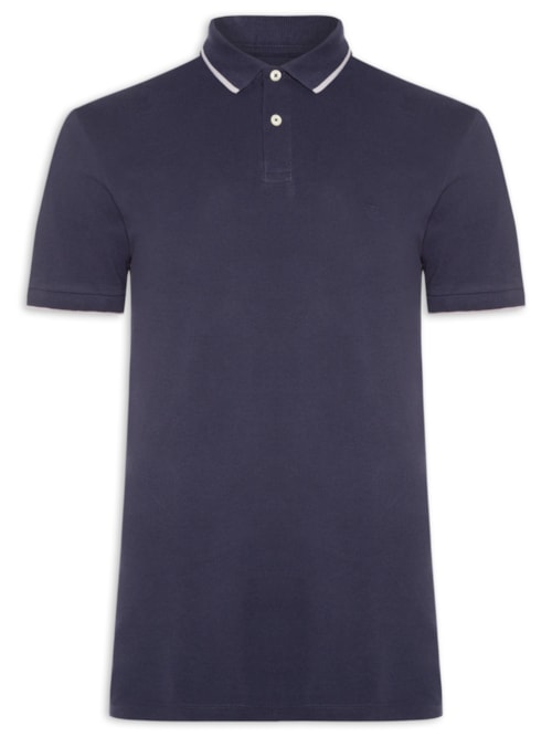 Polo Masculina Básica Classic 1 Friso Em Algodão - Azul