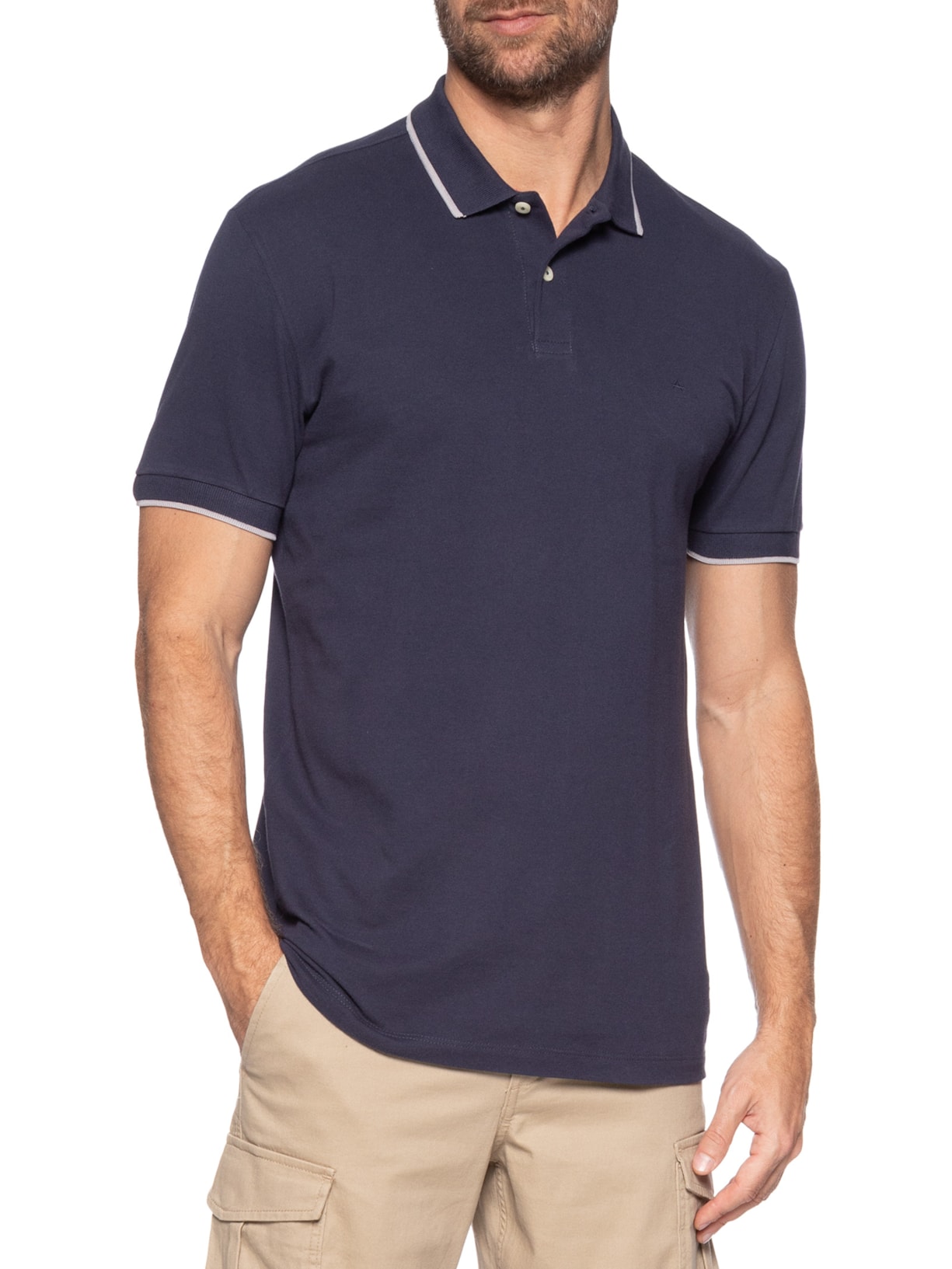 Polo Masculina Básica Classic 1 Friso Em Algodão Azul Aramis