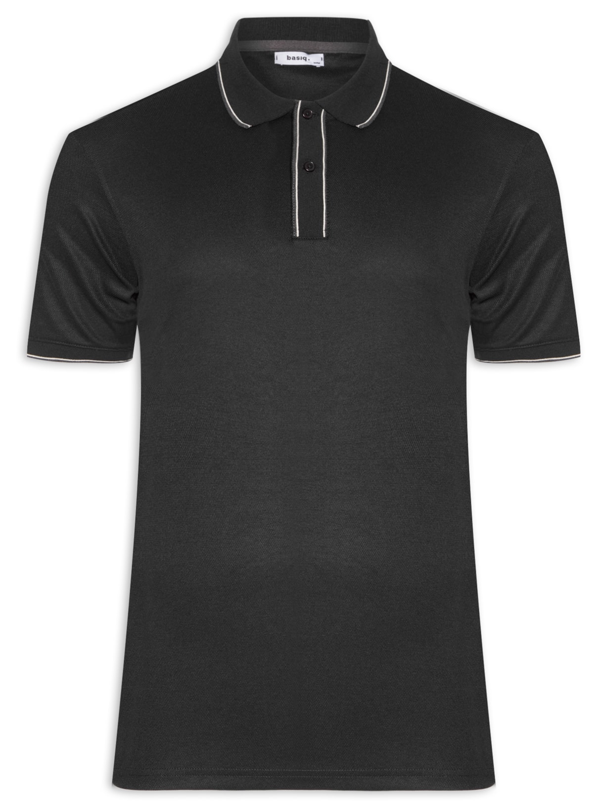 Polo Masculina Básica Com Detalhes Em Friso - Preto