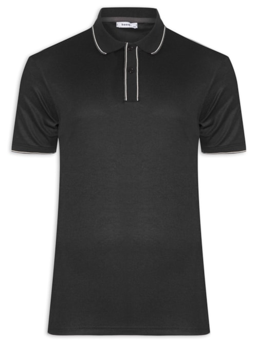 Polo Masculina Básica Com Detalhes Em Friso - Preto
