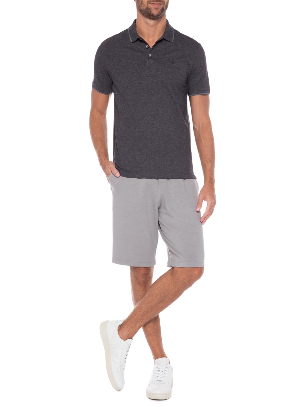 Polo Masculina Básica Com Friso Cinza Jab