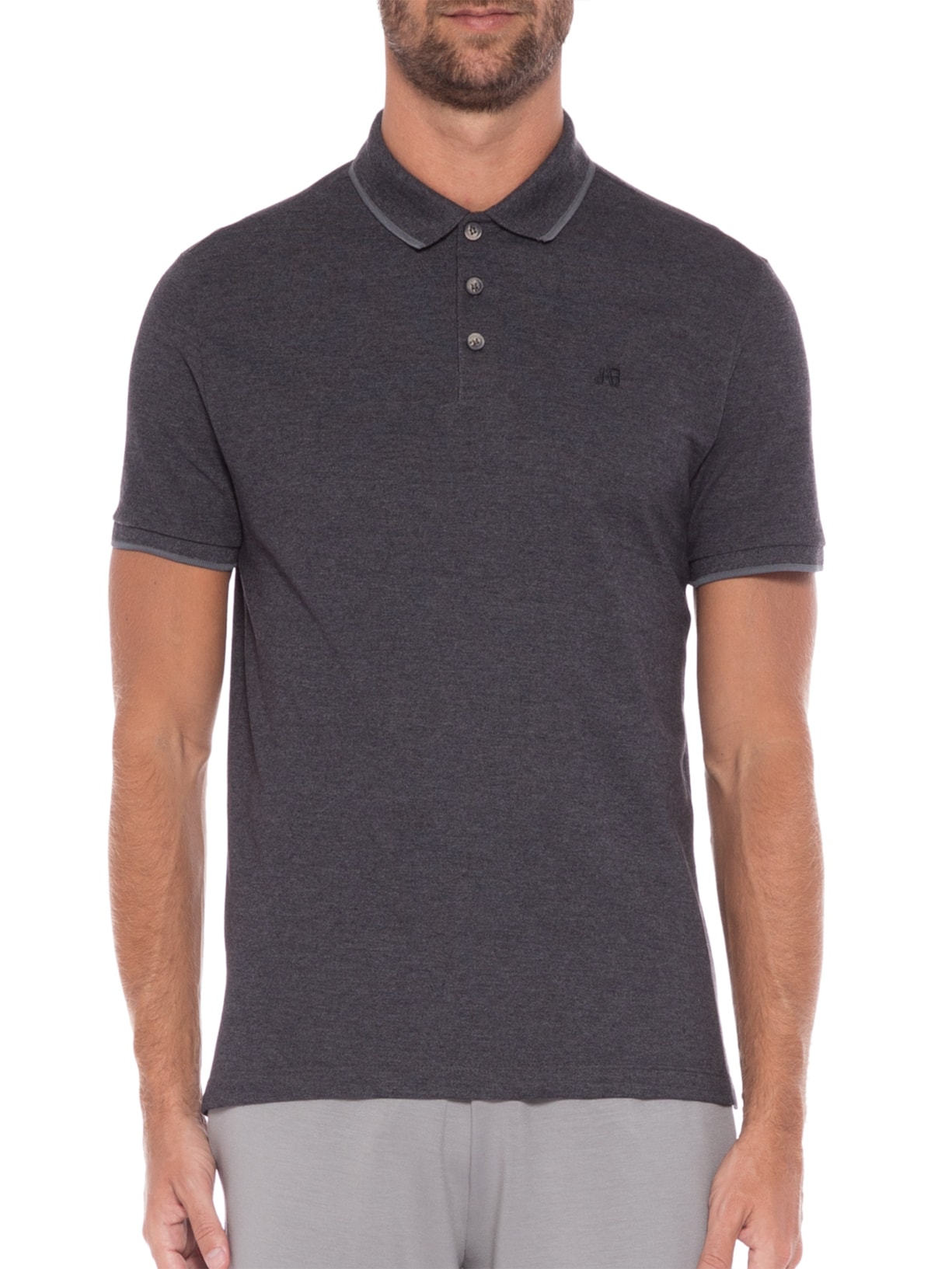 Polo Masculina Básica Com Friso Cinza Jab