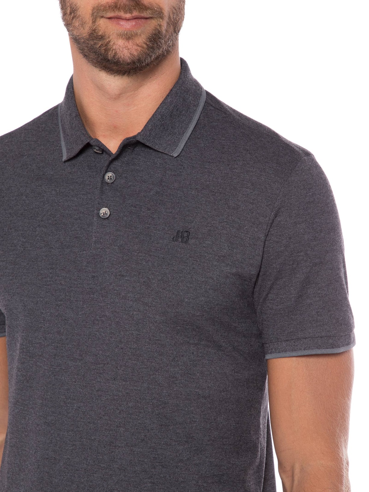 Polo Masculina Básica Com Friso Cinza Jab