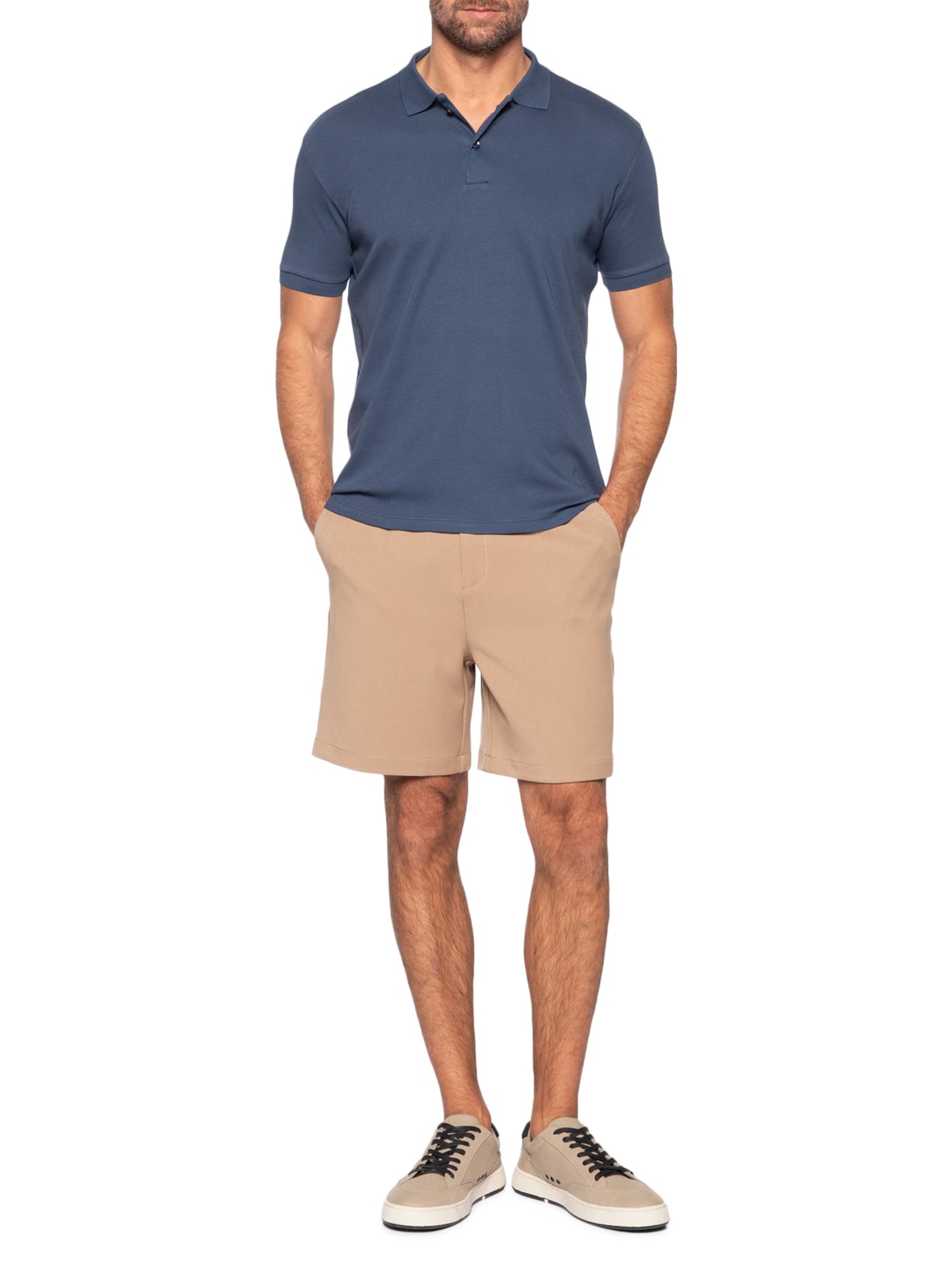 Polo Masculina Básica em Algodão Egípcio Azul Pineapple