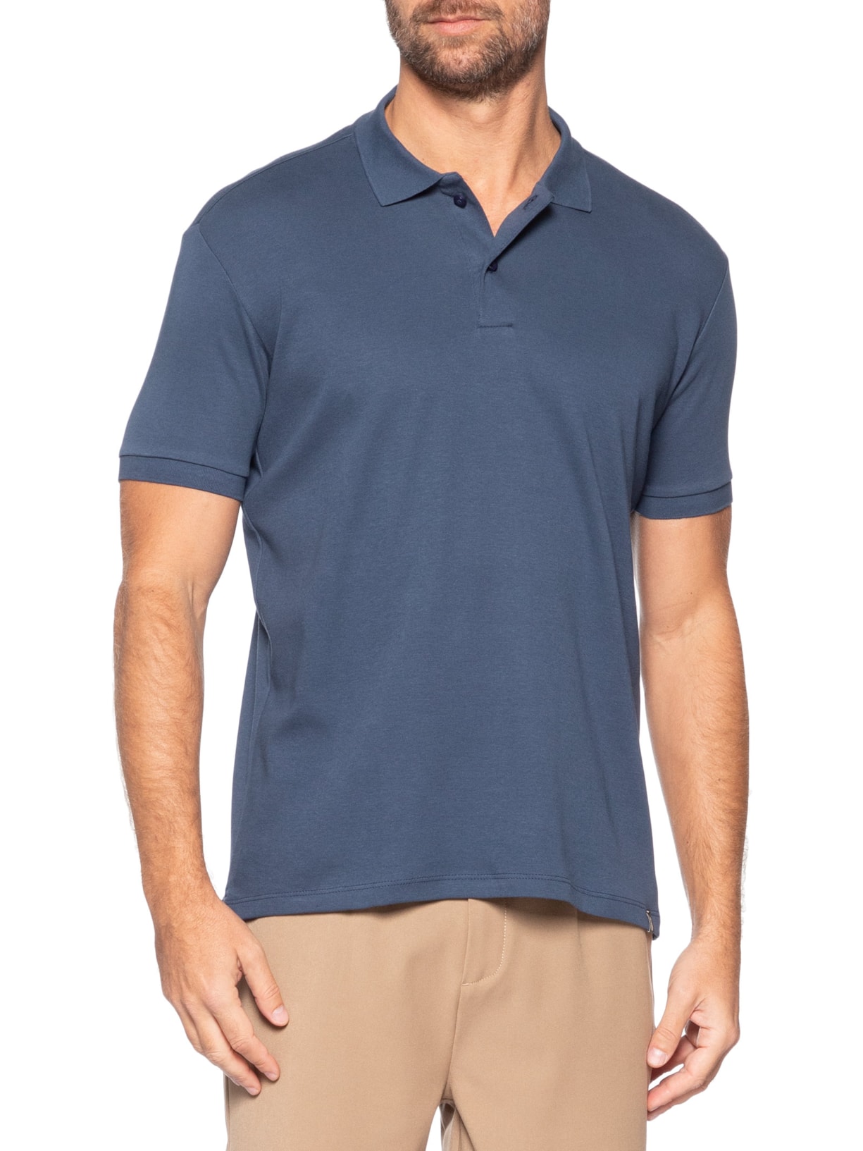 Polo Masculina Básica em Algodão Egípcio Azul Pineapple