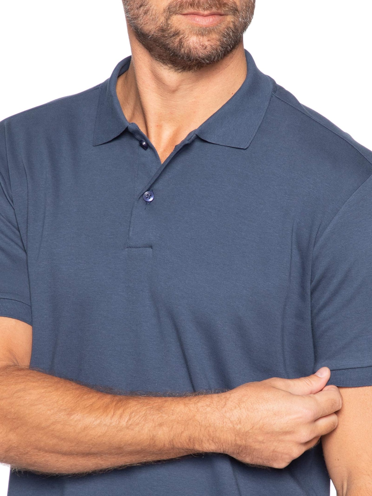 Polo Masculina Básica em Algodão Egípcio Azul Pineapple