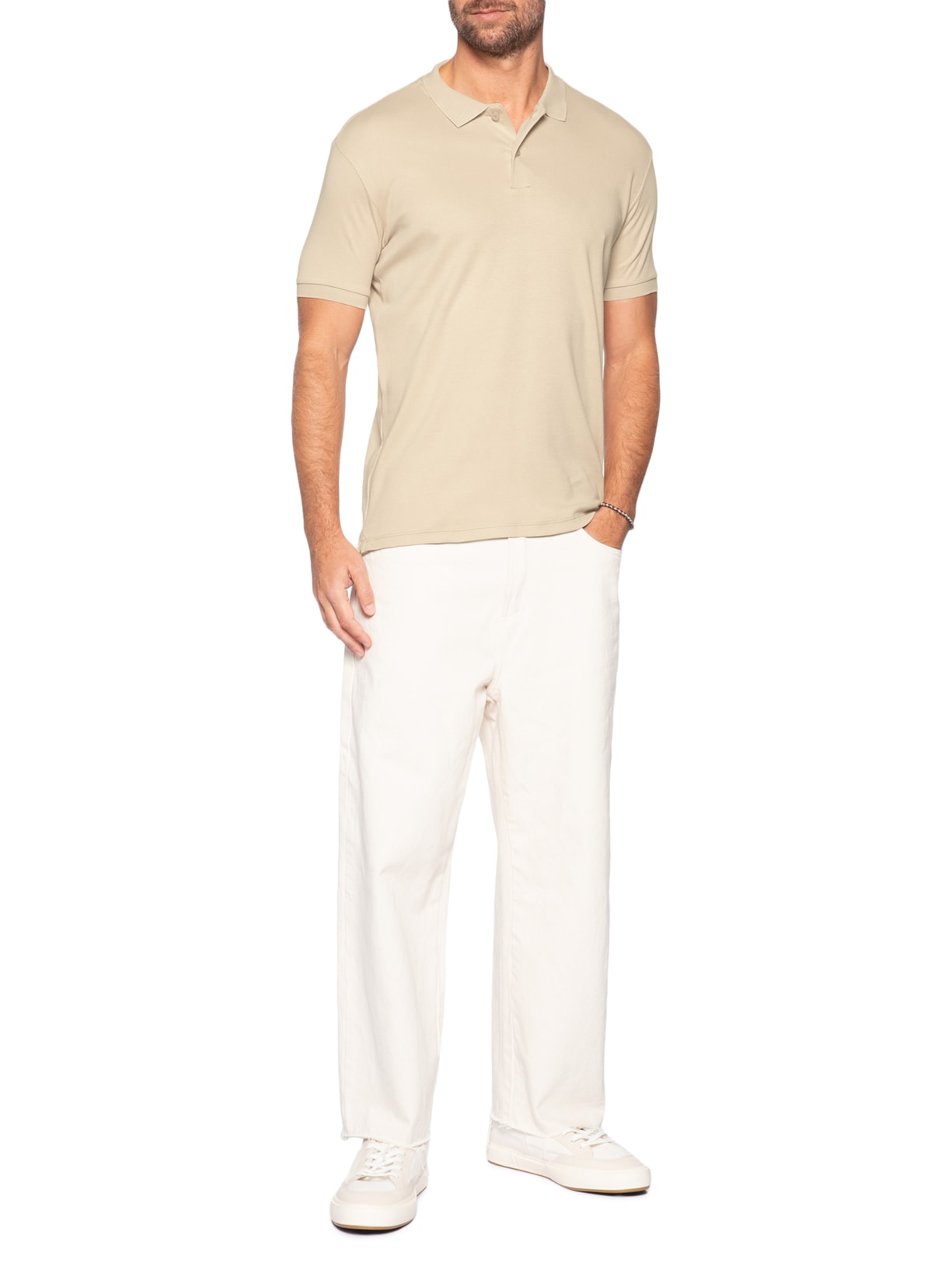 Polo Masculina Básica em Algodão Egípcio Bege Pineapple