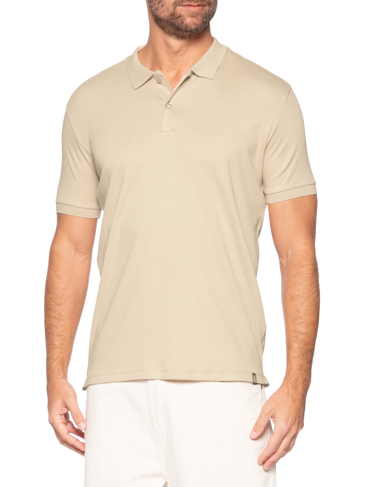 Polo Masculina Básica em Algodão Egípcio Bege Pineapple