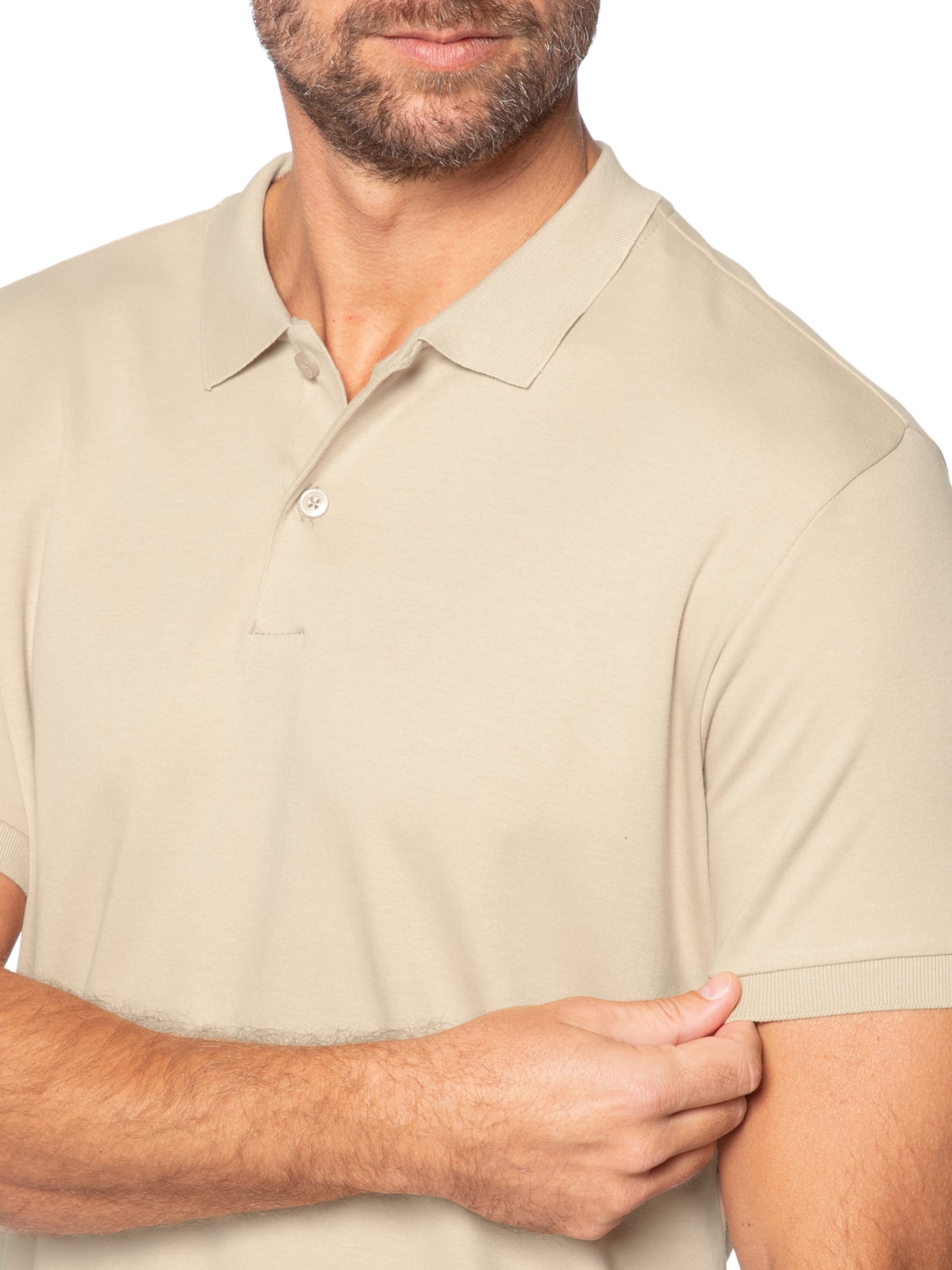 Polo Masculina Básica em Algodão Egípcio Bege Pineapple