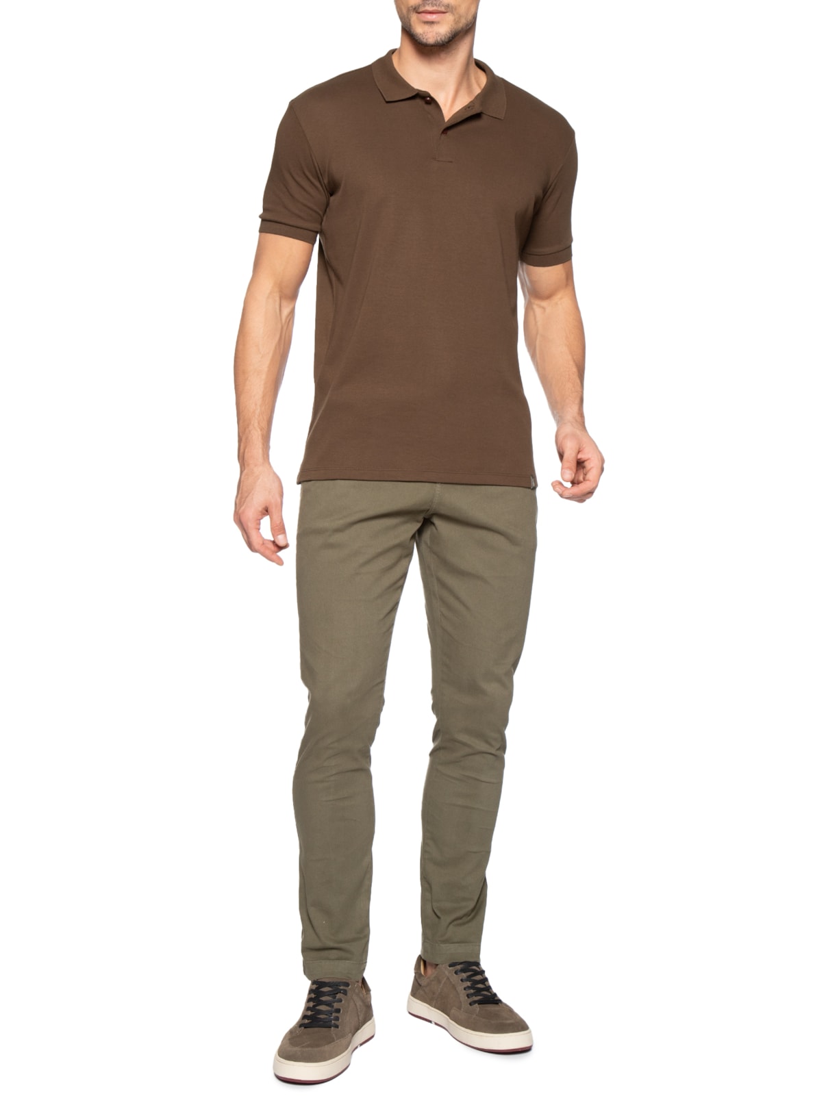 Polo Masculina Básica Em Algodão Egípcio Suedine Marrom Pineapple