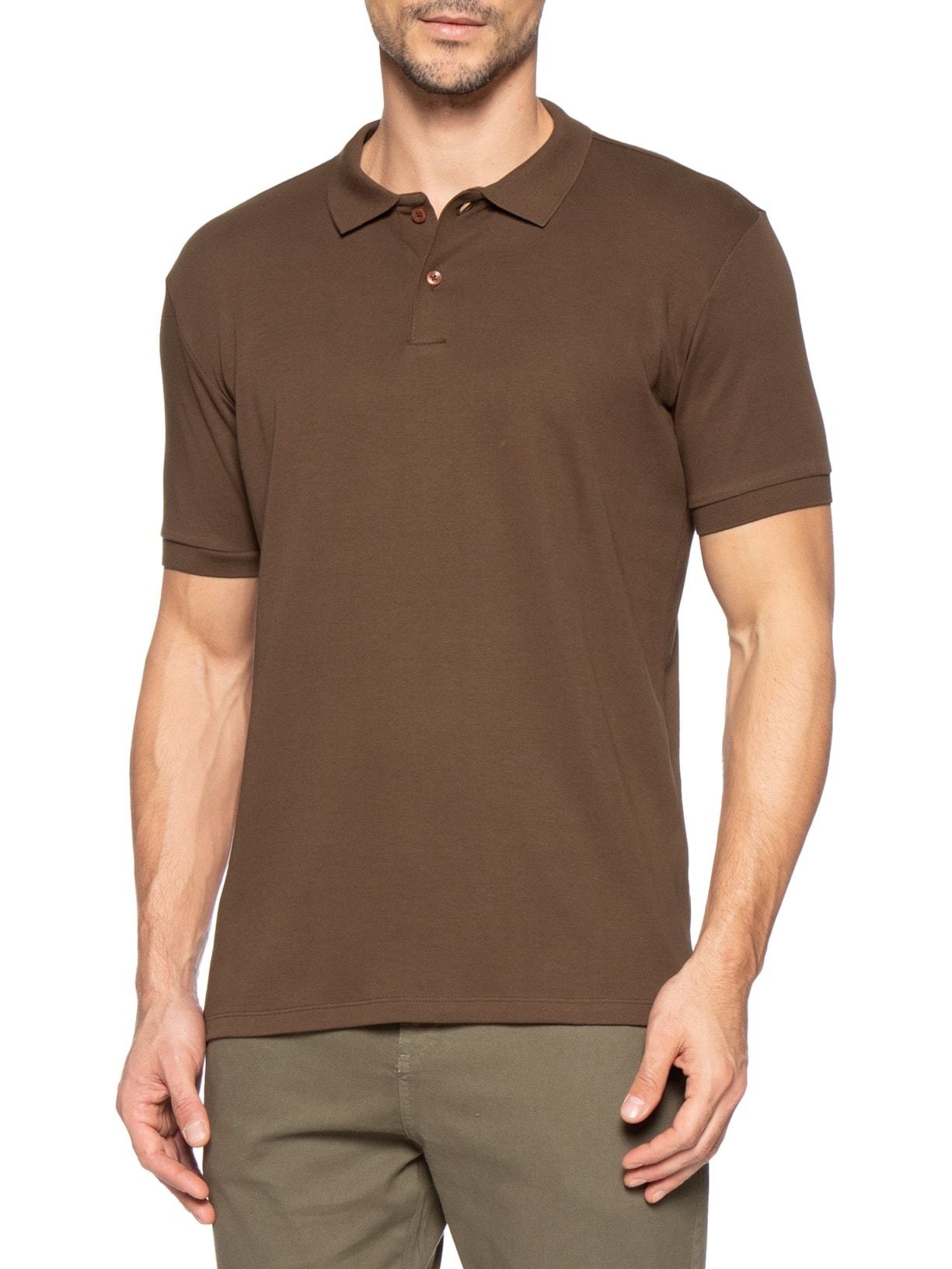 Polo Masculina Básica Em Algodão Egípcio Suedine Marrom Pineapple