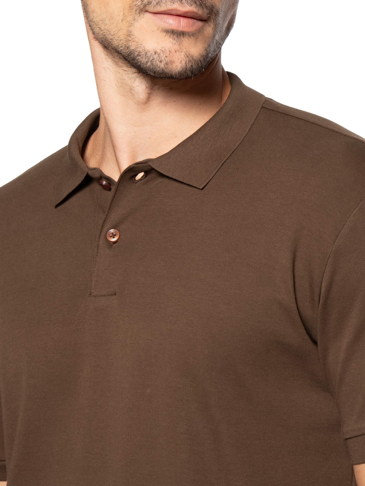 Polo Masculina Básica Em Algodão Egípcio Suedine Marrom Pineapple