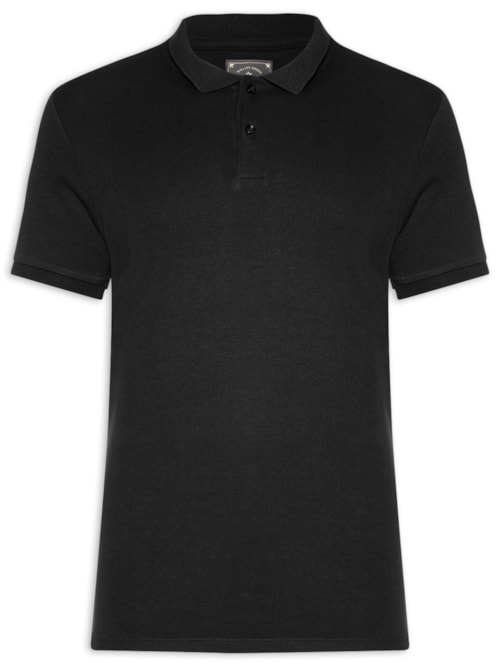 Polo Masculina Básica Em Algodão Egípcio Suedine - Preto