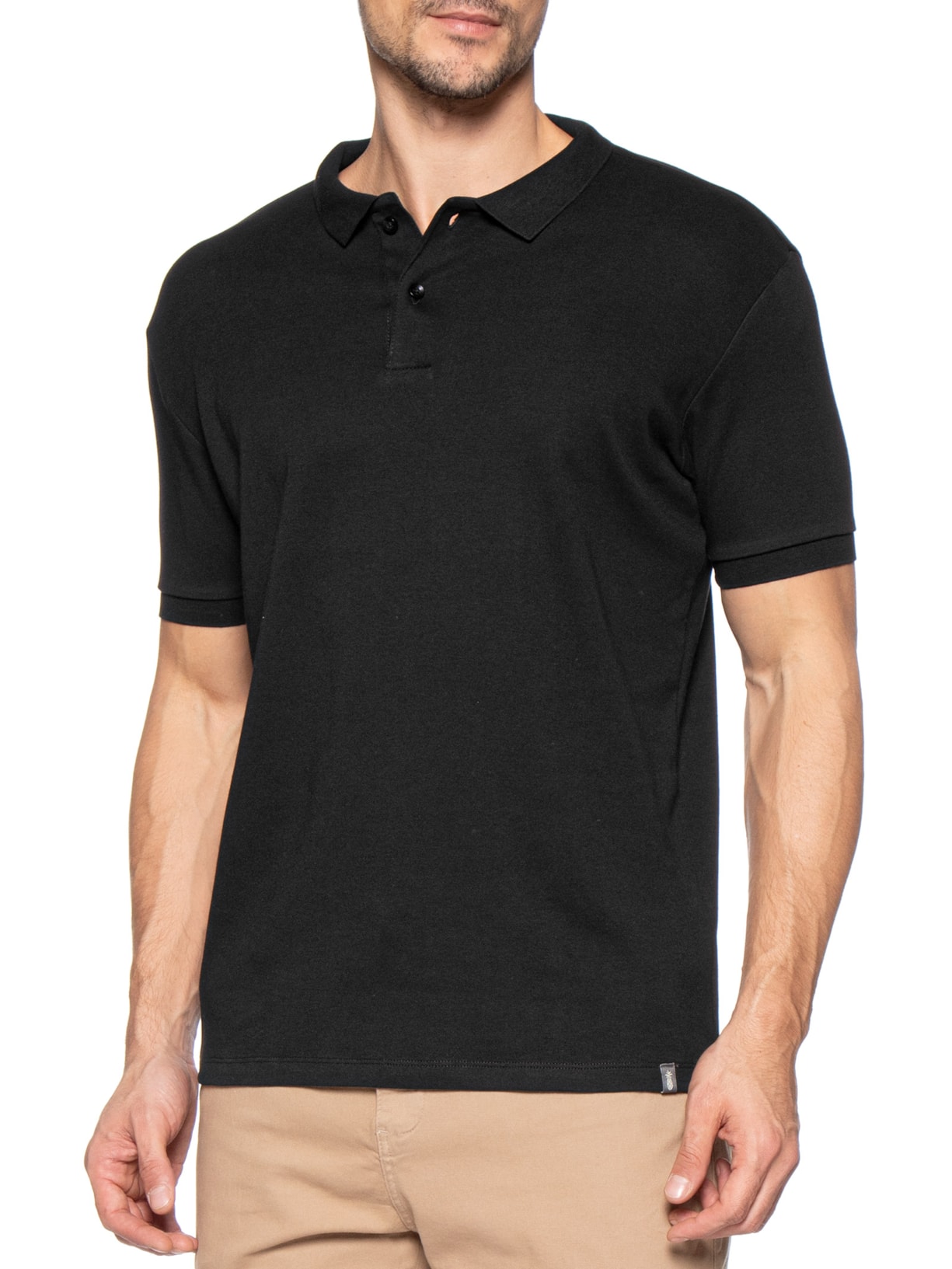 Polo Masculina Básica Em Algodão Egípcio Suedine Preto Pineapple
