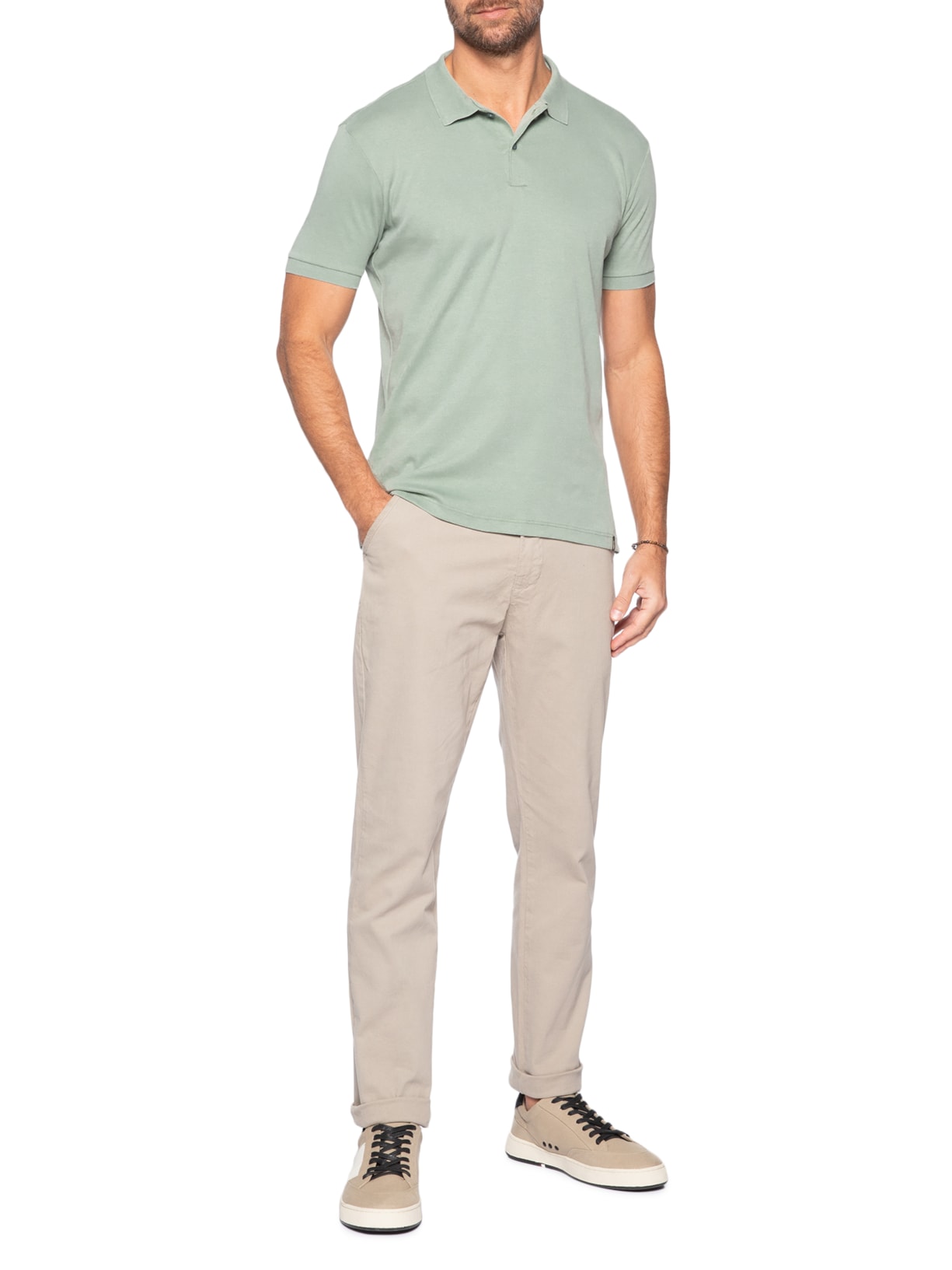 Polo Masculina Básica em Algodão Egípcio Verde Pineapple