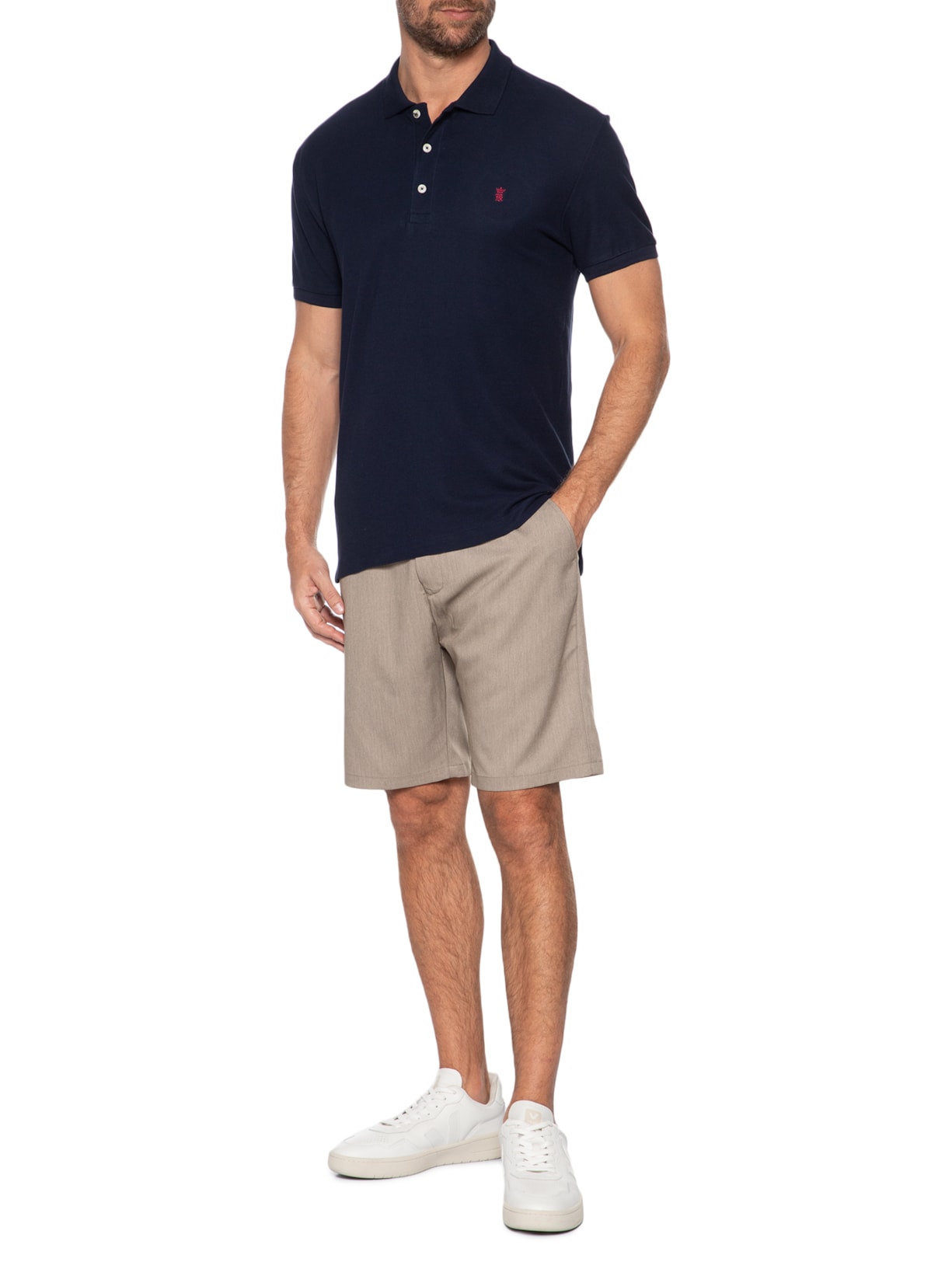 Polo Masculina Básica Em Piquet Azul Sergio K