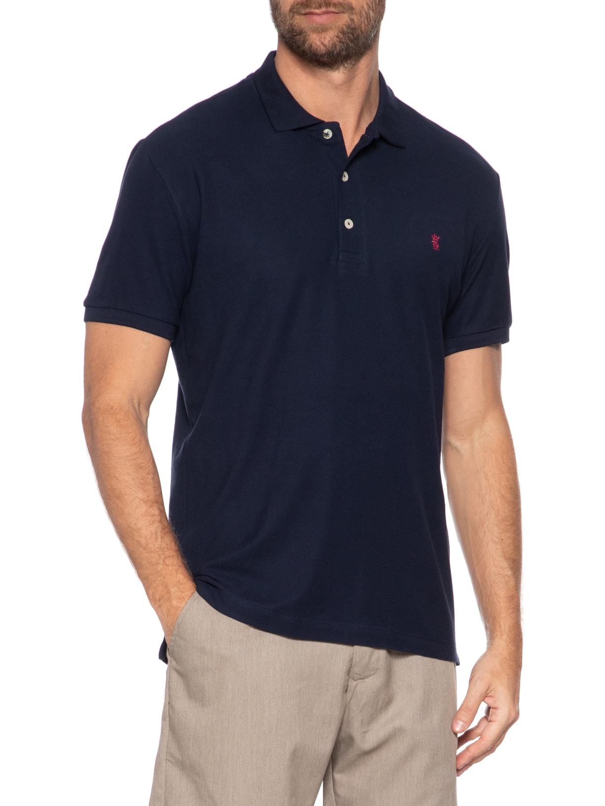 Polo Masculina Básica Em Piquet Azul Sergio K