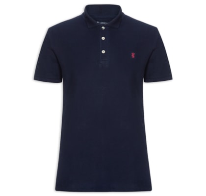 Polo Masculina Básica Em Piquet - Azul