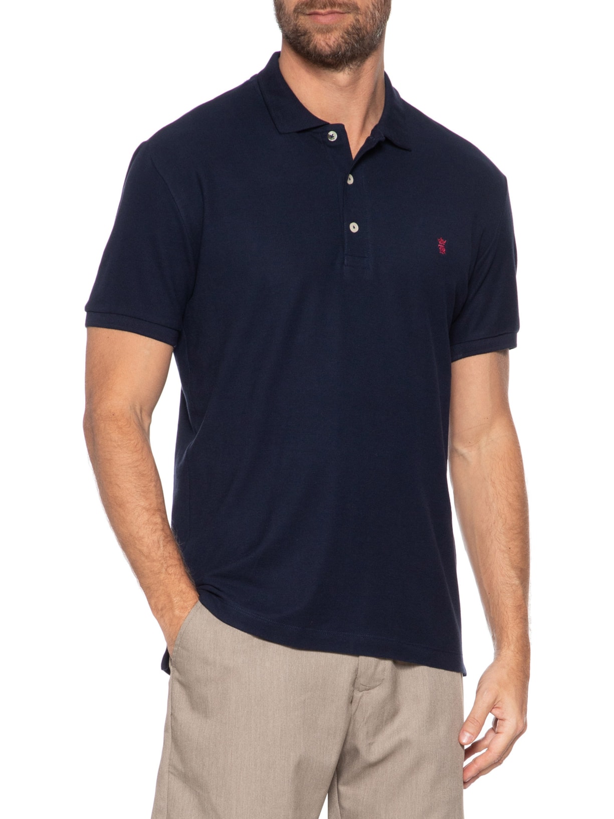 Polo Masculina Básica Em Piquet Azul Sergio K