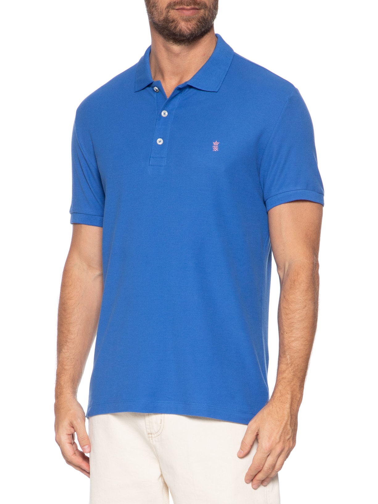 Polo Masculina Básica Em Piquet Azul Sergio K