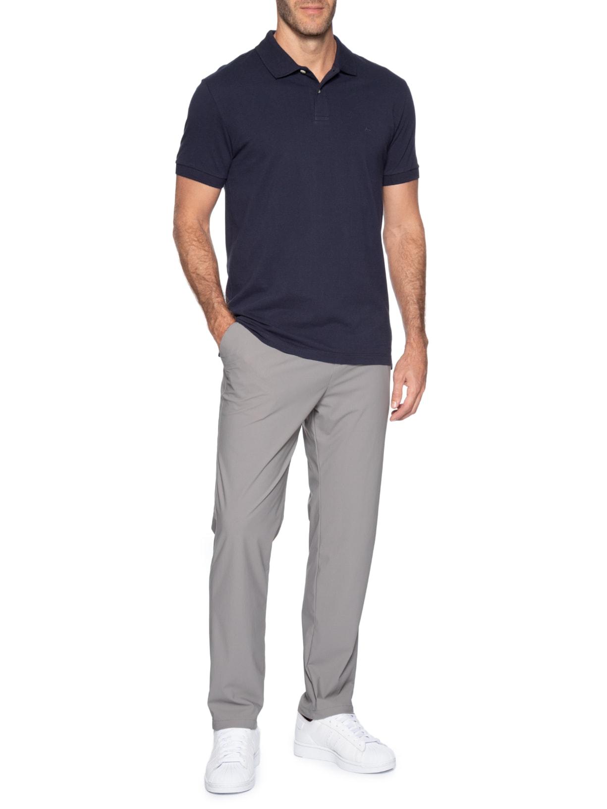 Polo Masculina Básica em Piquet Azul Aramis
