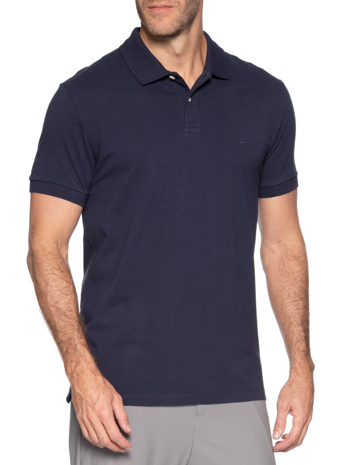 Polo Masculina Básica em Piquet Azul Aramis