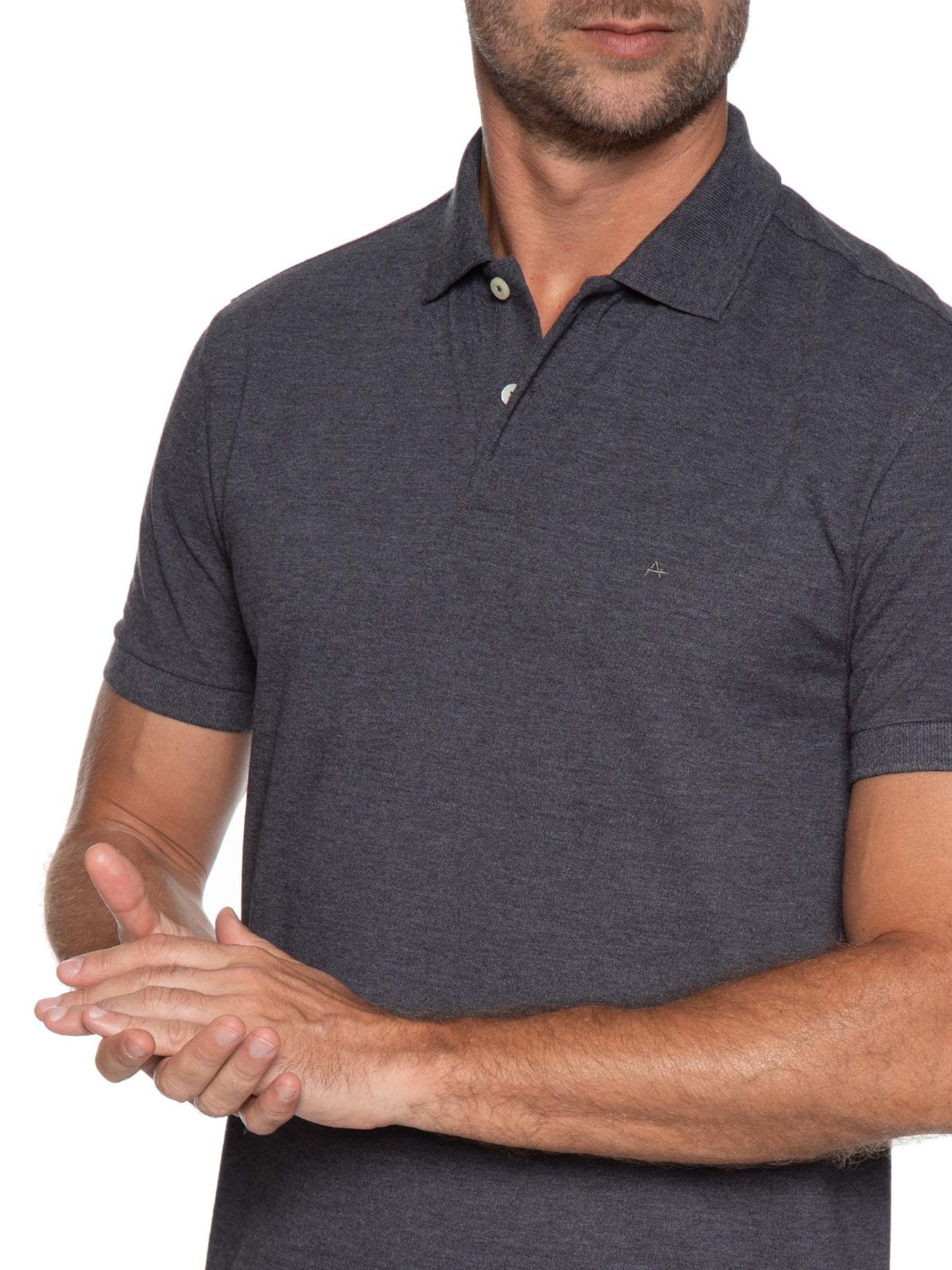Polo Masculina Básica em Piquet Cinza Aramis
