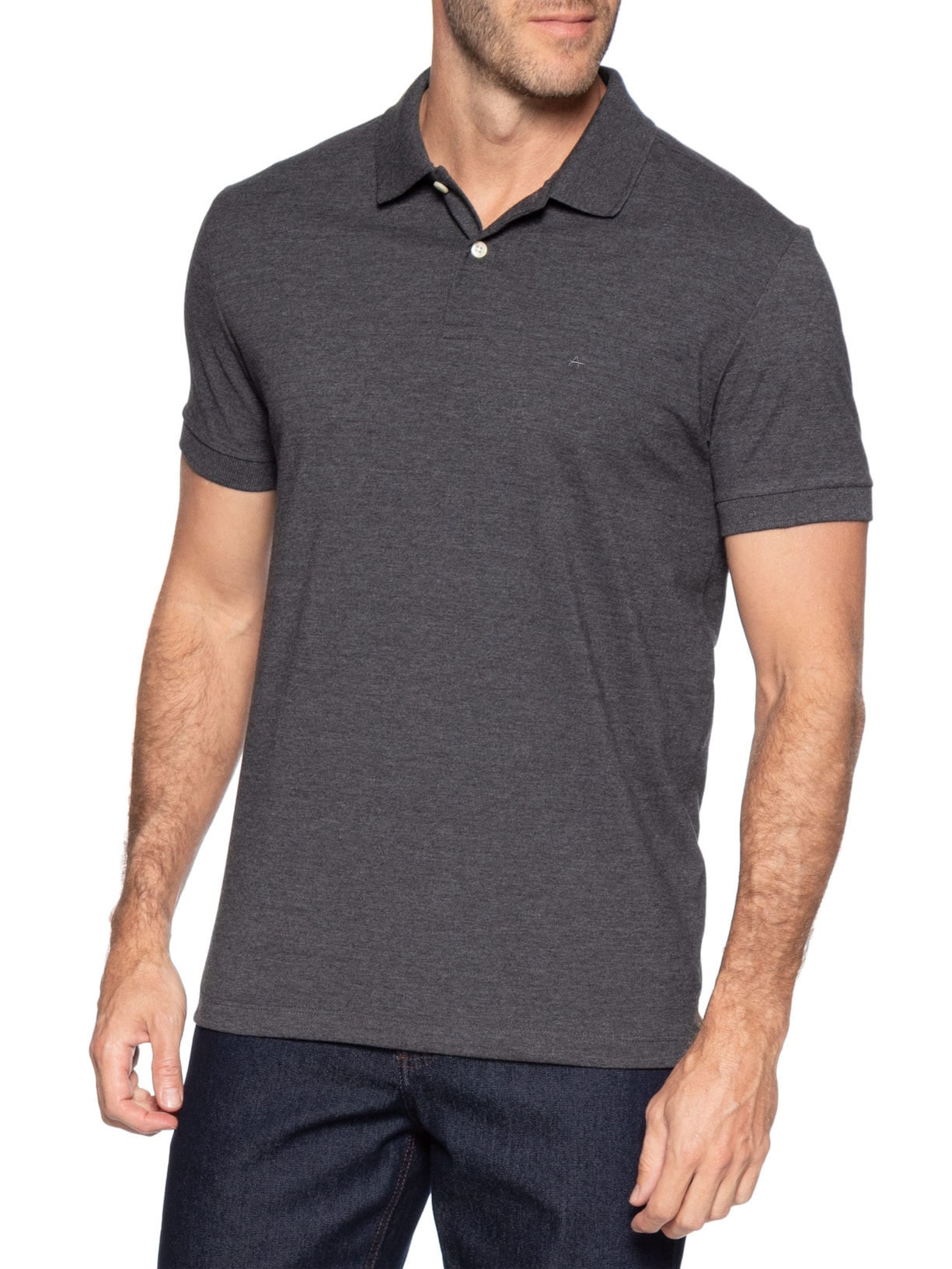 Polo Masculina Básica em Piquet Cinza Aramis