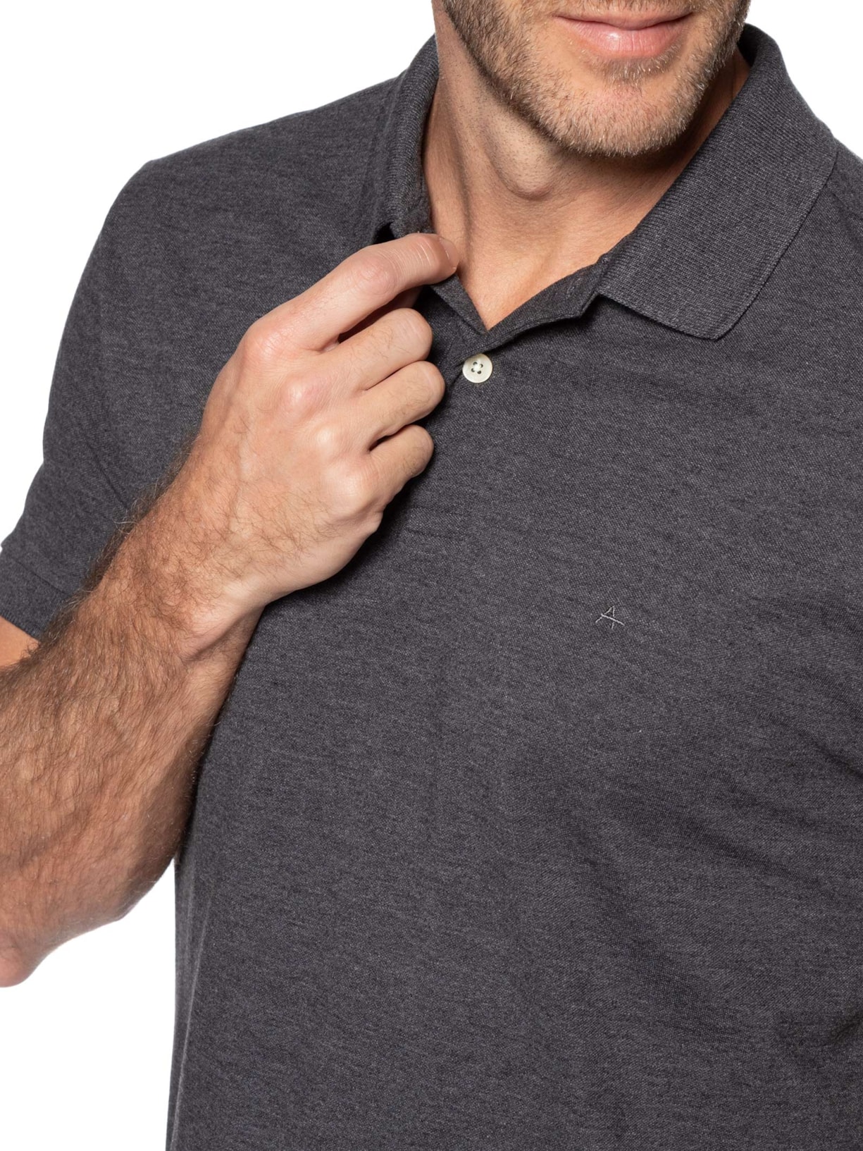 Polo Masculina Básica em Piquet Cinza Aramis