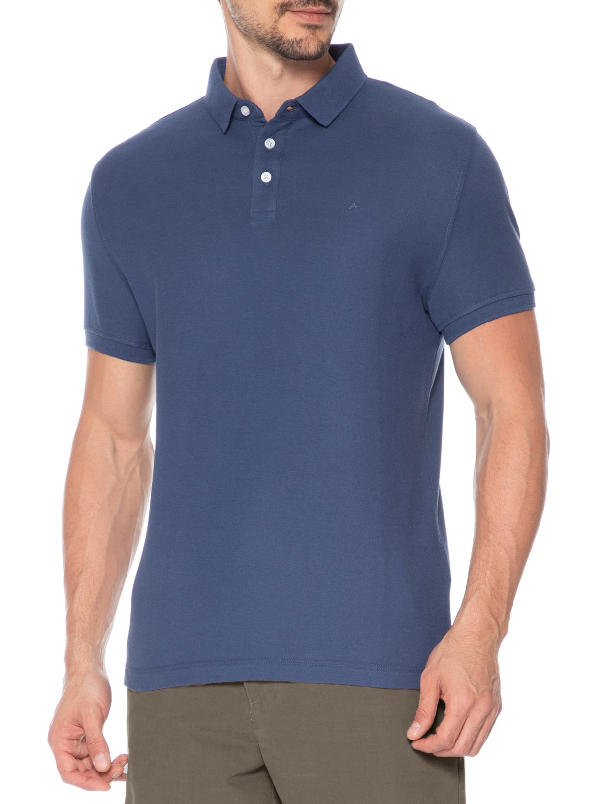 Polo Masculina Básica Em Piquet De Algodão Azul Aramis