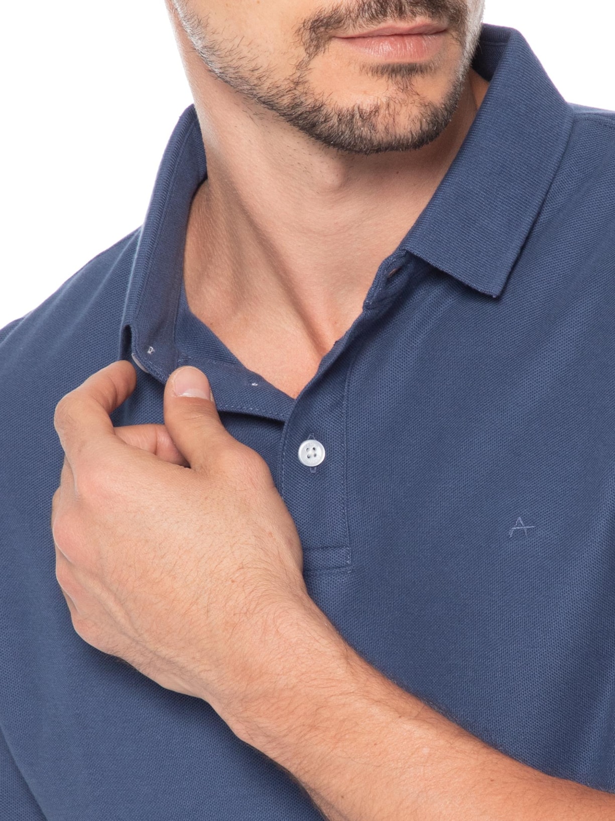 Polo Masculina Básica Em Piquet De Algodão Azul Aramis