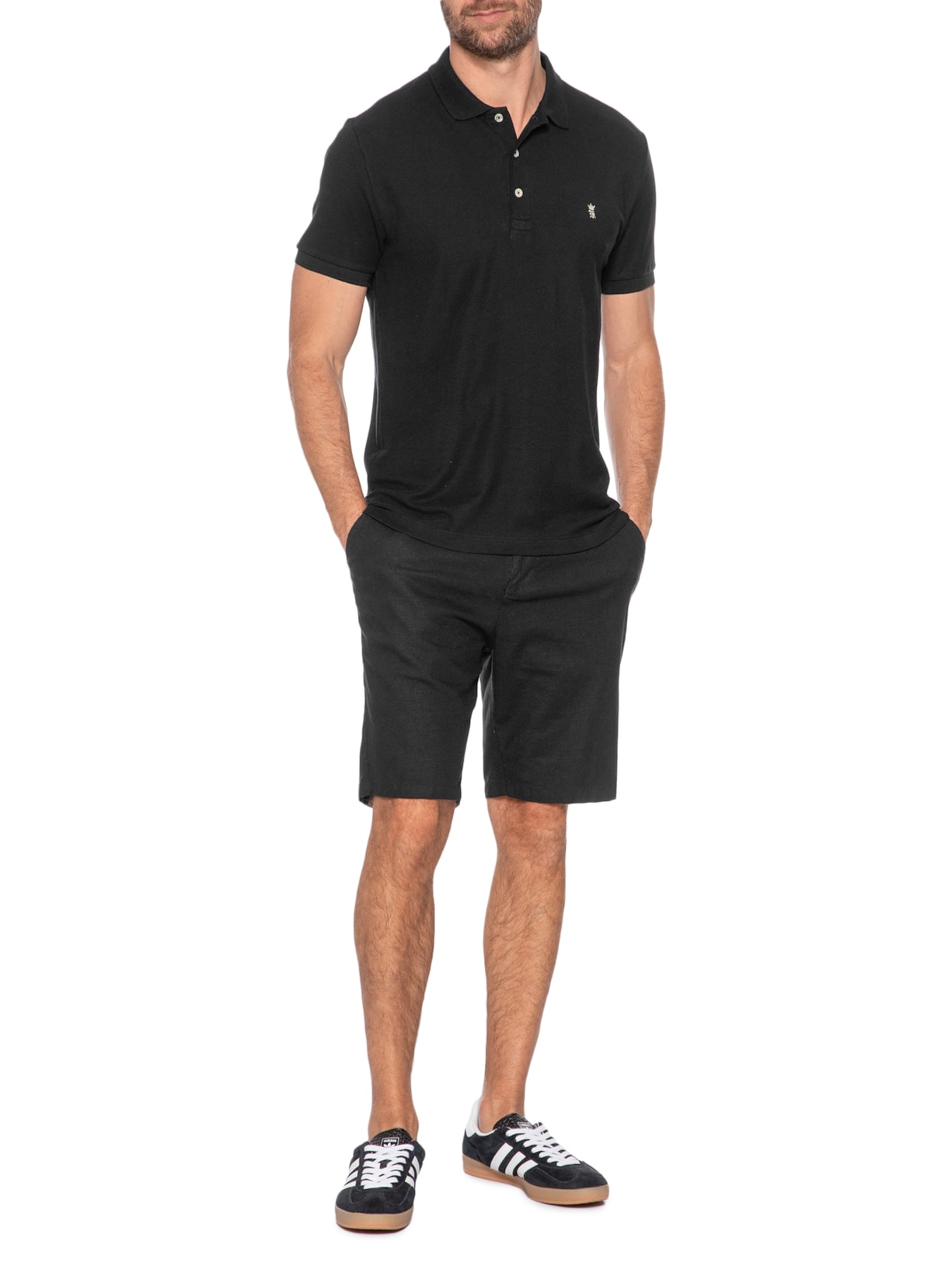 Polo Masculina Básica Em Piquet Preto Sergio K