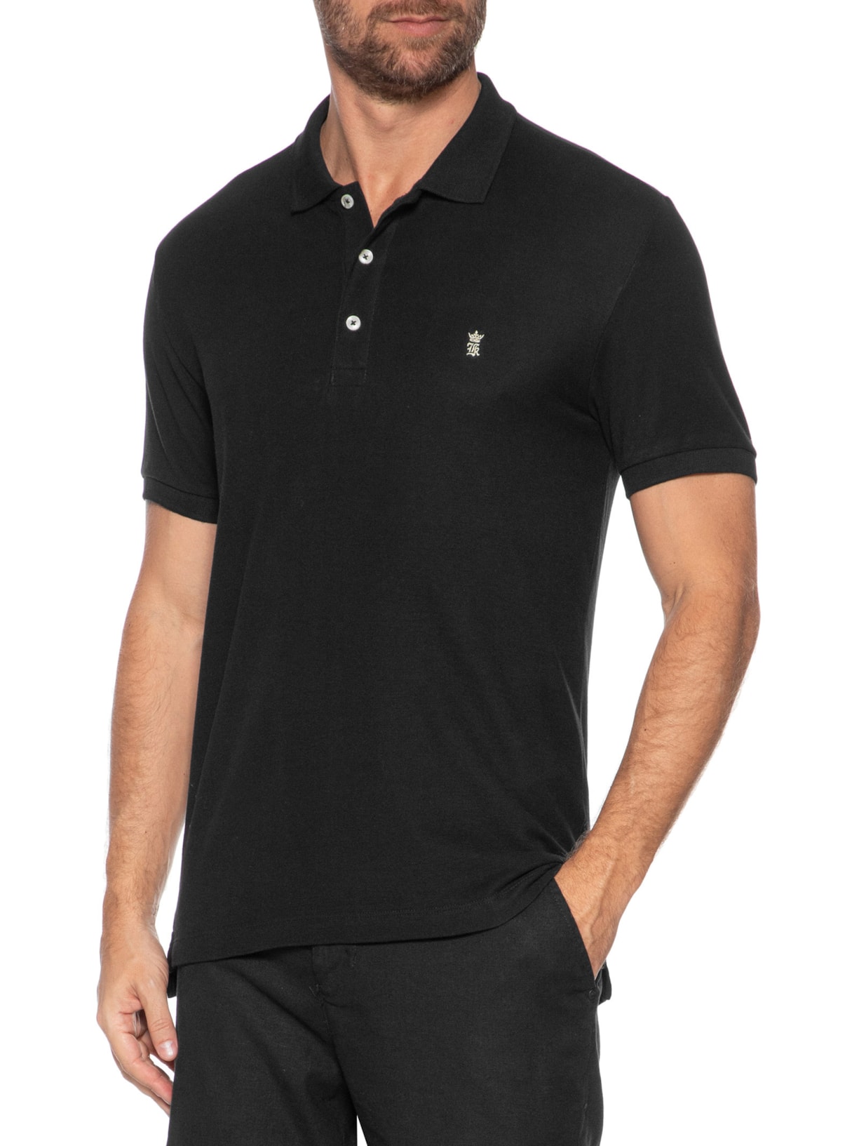 Polo Masculina Básica Em Piquet Preto Sergio K