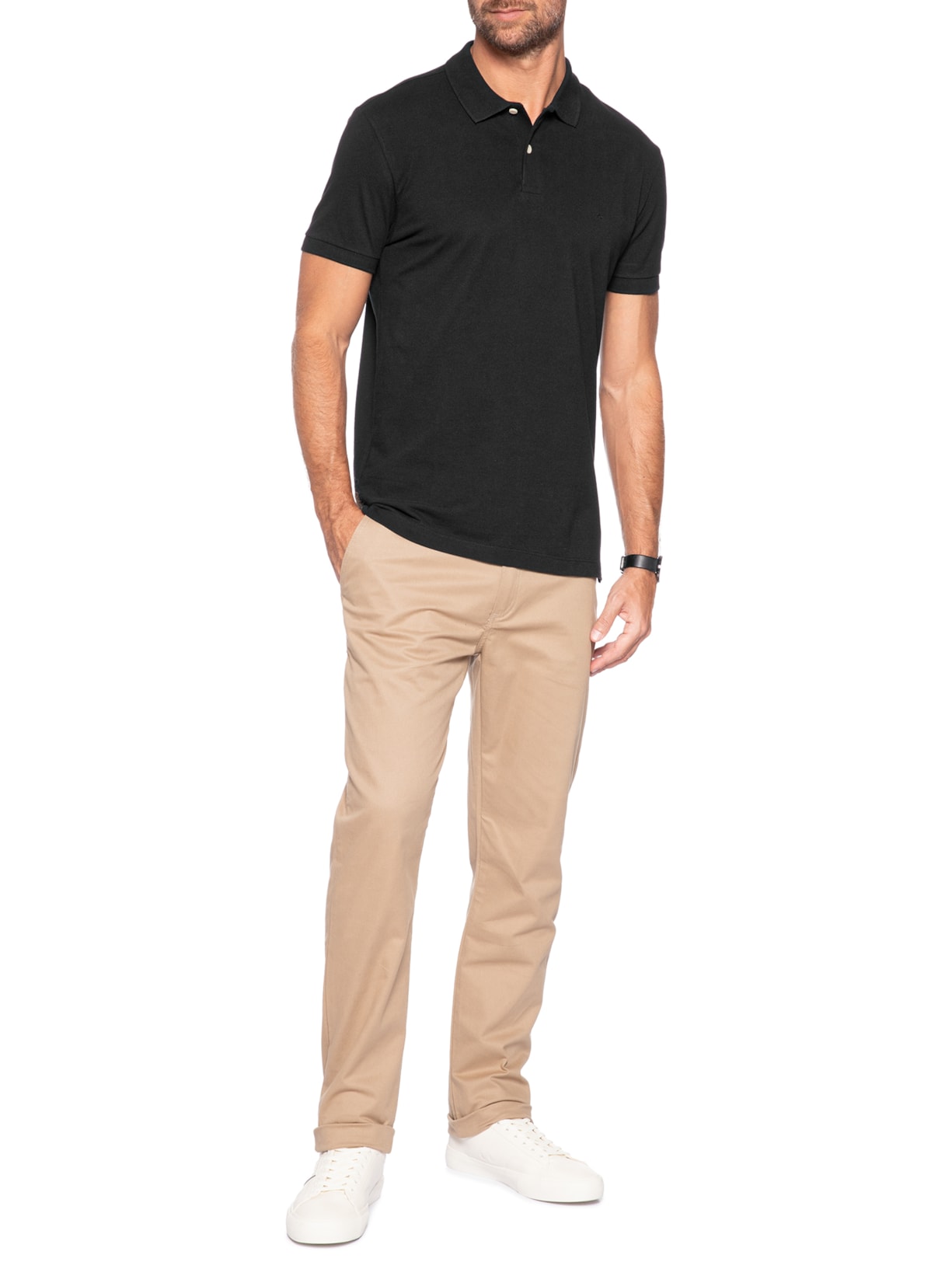Polo Masculina Básica em Piquet Preto Aramis